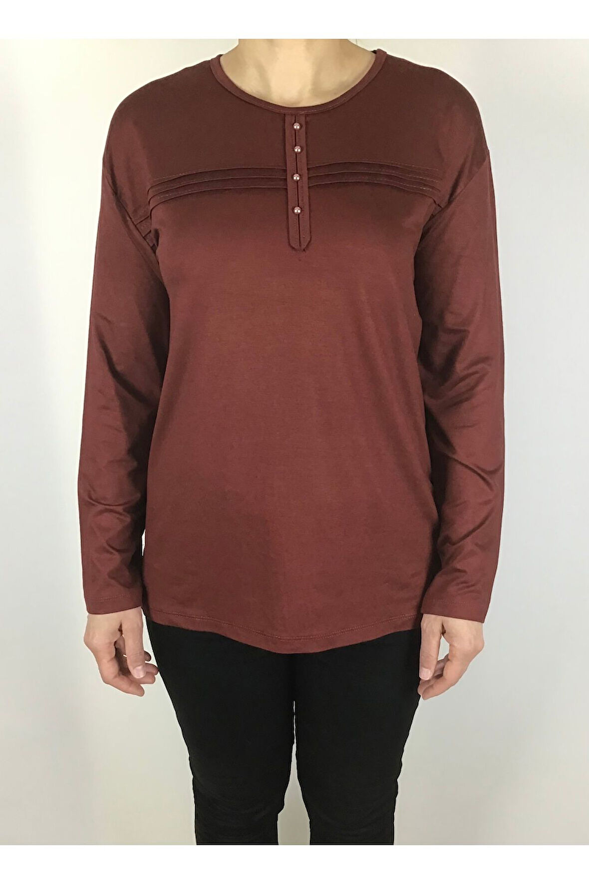 LİKRALI TURLU VİSKON DİKİŞ DETAYLI PENYE BLUZ