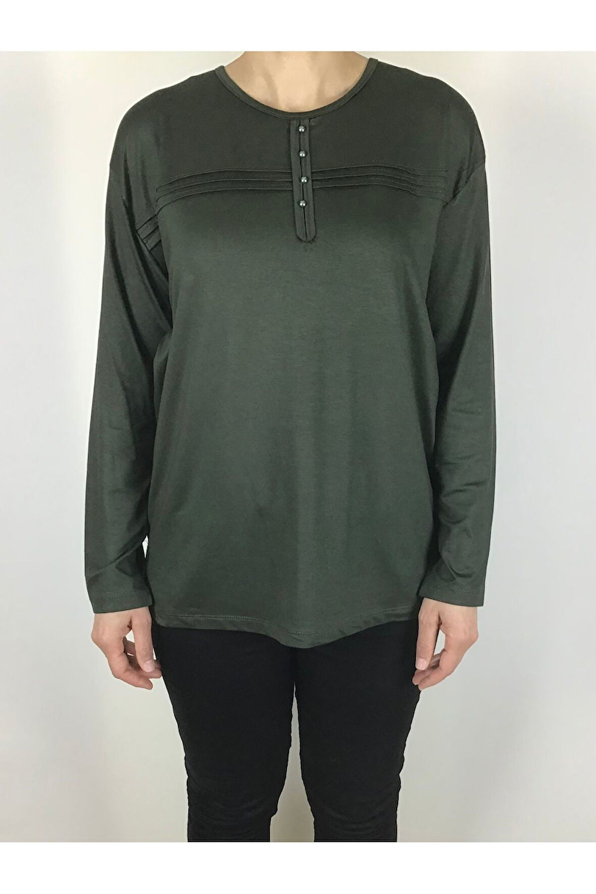 LİKRALI TURLU VİSKON DİKİŞ DETAYLI PENYE BLUZ