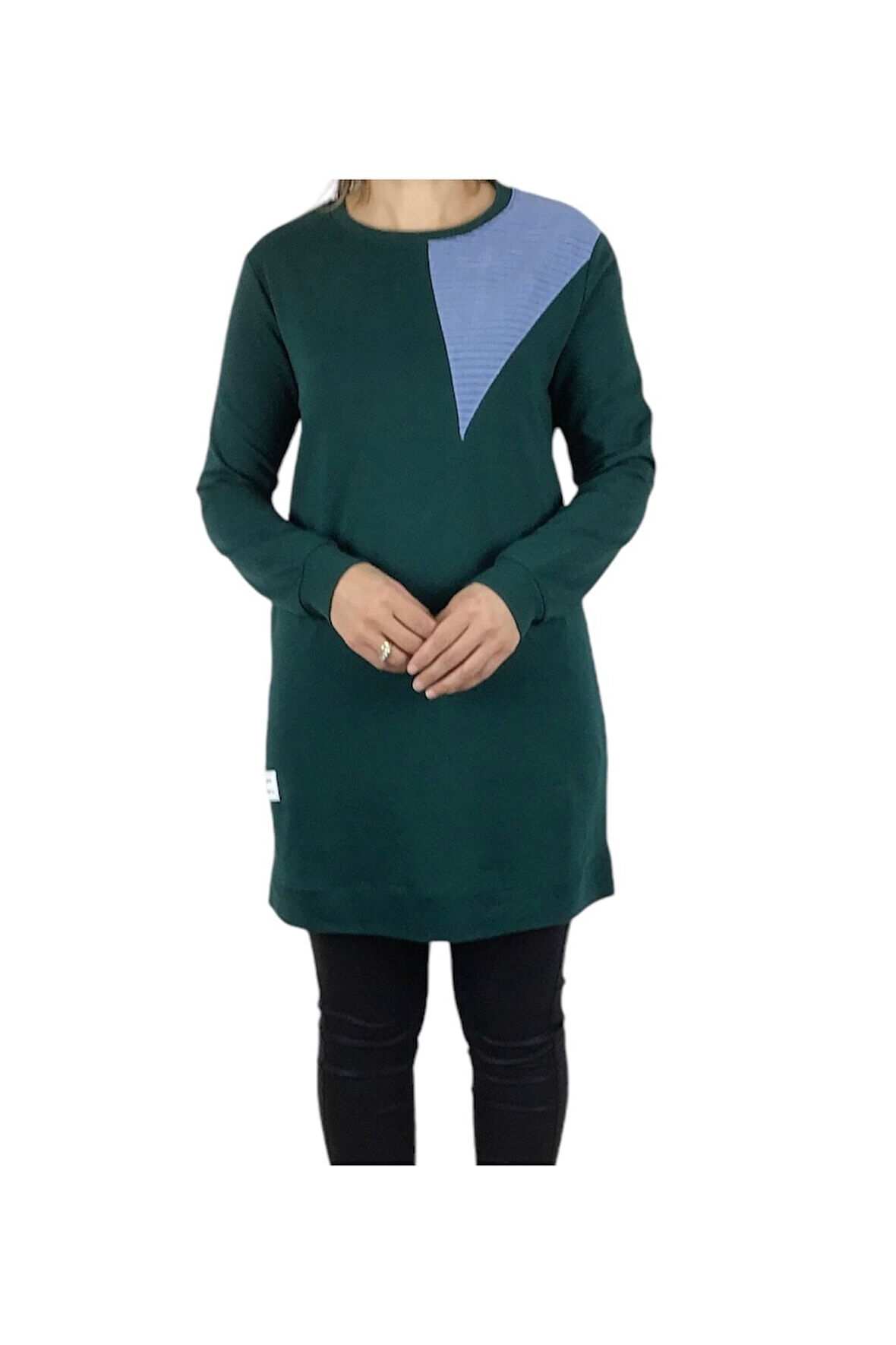 KADIN KOLAĞZI RİBANALI ALTI BANTLI KOMBİNLİ İKİ İPLİK MEVSİMLİK PENYE TUNİK