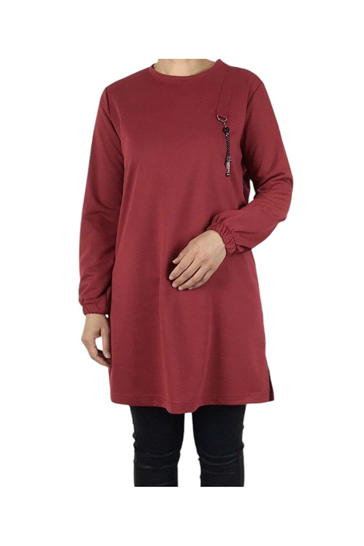 KADIN KOLLARI LASTİKLİ ÖN BROŞLU MEVSİMLİK İKİ İPLİK PENYE TUNİK