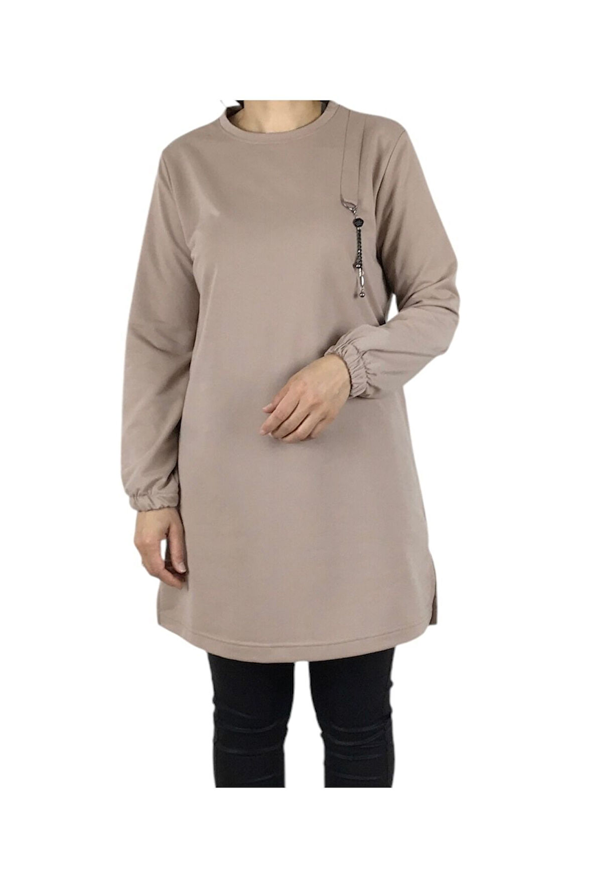 KADIN KOLLARI LASTİKLİ ÖN BROŞLU MEVSİMLİK İKİ İPLİK PENYE TUNİK