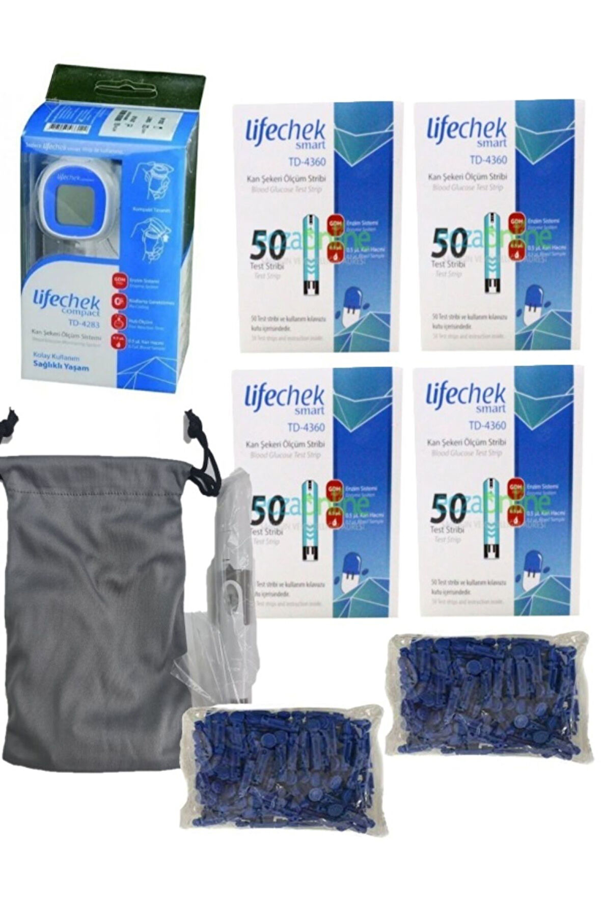 Kan Şeker Ölçüm Cihaz Delme Kalemi Taşıma Çantası 200 Lanset Iğne 4 Kutu Strip