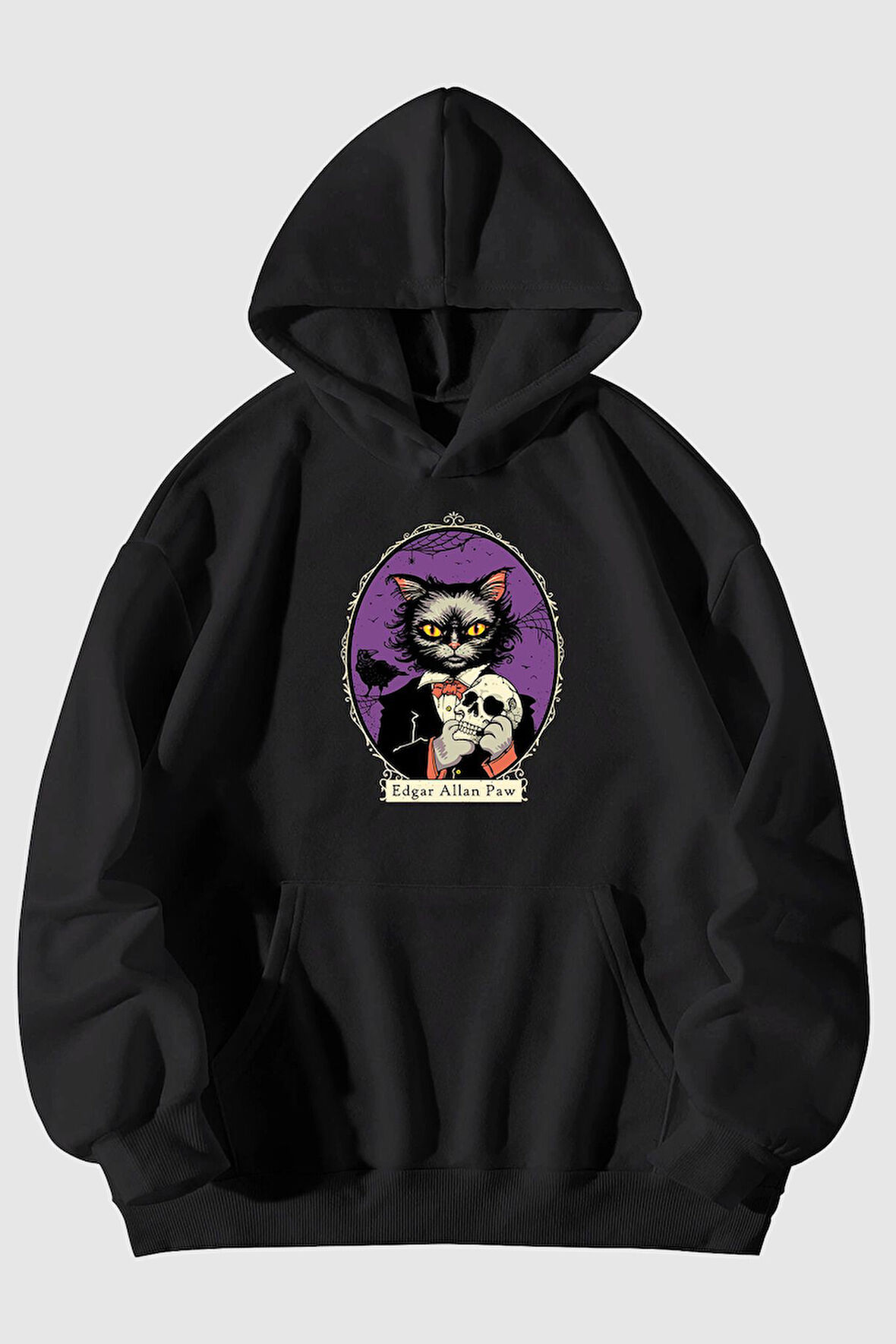 Edgar Allan Paw Baskılı Unisex Kanguru Cepli Kapüşonlu Sweatshirt Hoodie | M