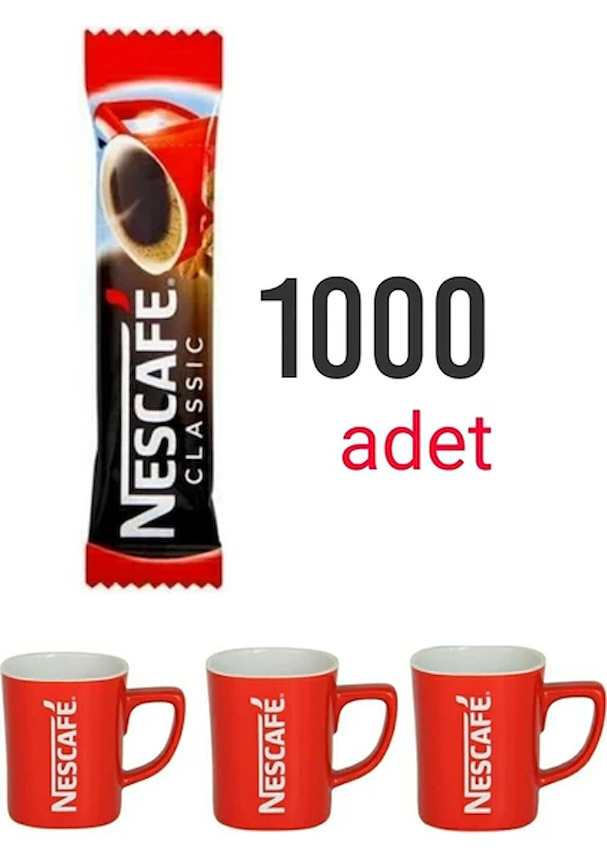 Nescafe Classic 2 gr x 1000 Adet + 3 Nescafe Kupa