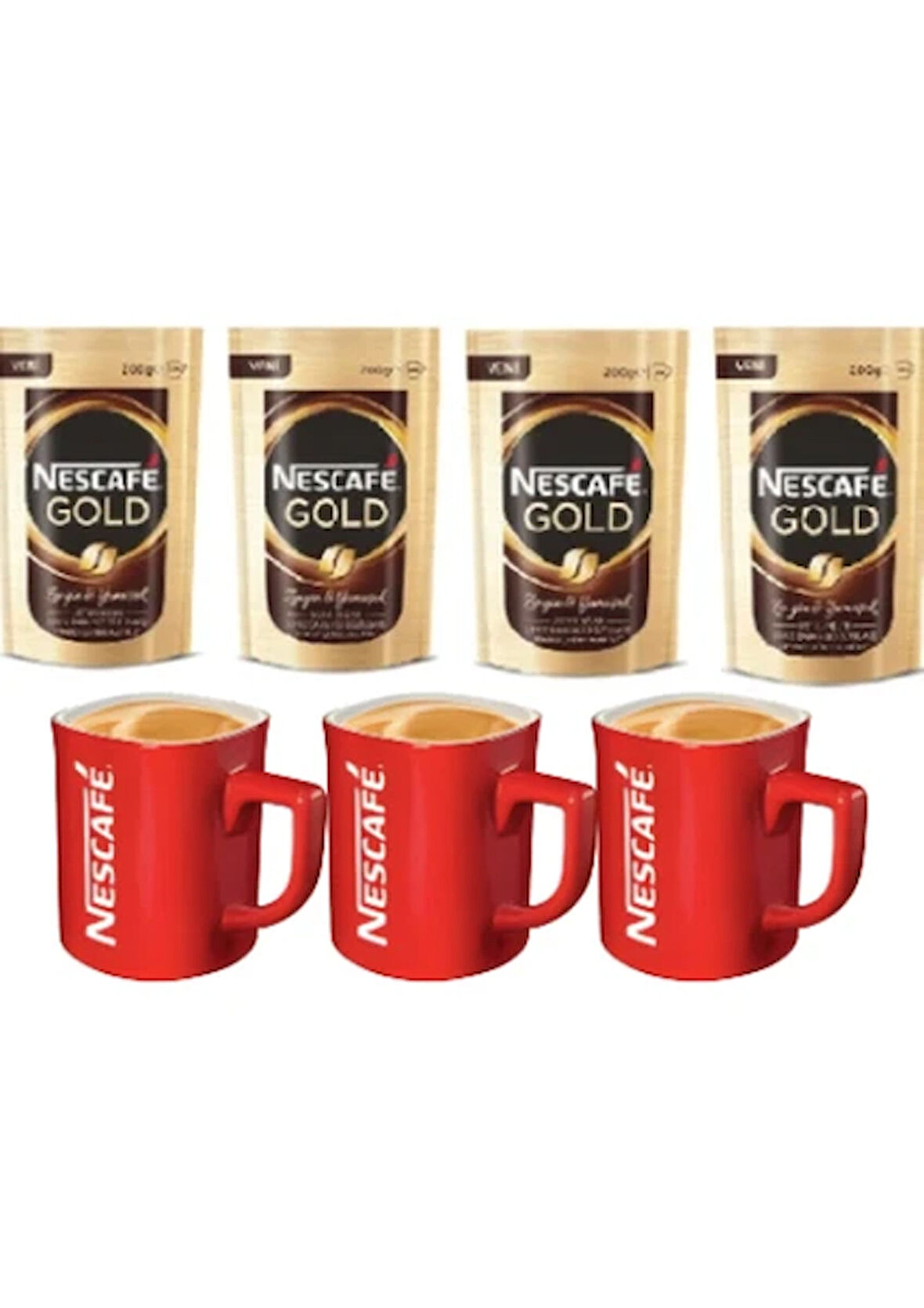 Nescafe Gold 200 gr *4 + 3 Kupa Bardak
