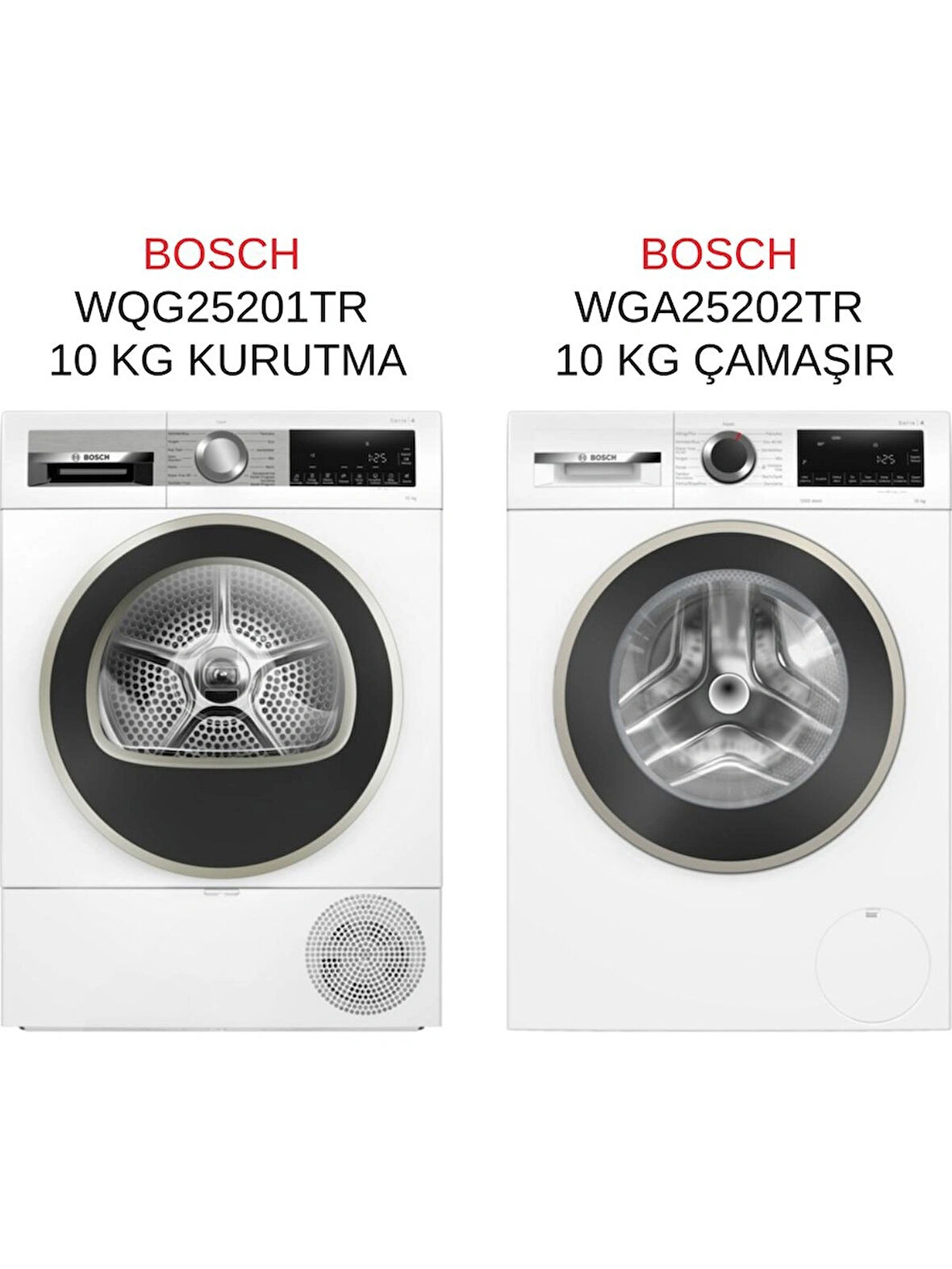 Bosch WQG25201TR - WGA25202TR 10 kg Kurutma ve 10 kg Çamaşır Makinesi 2'li Set