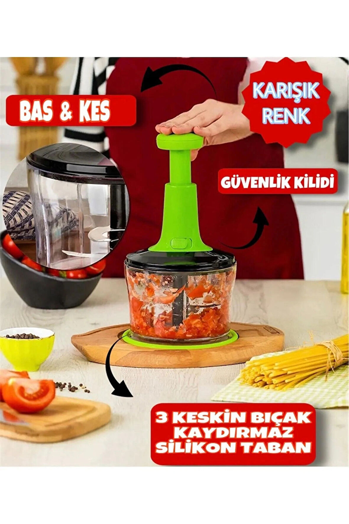 Karışık Renk Çelik Bıçaklı Basmalı El Rondosu | Rondo Blender