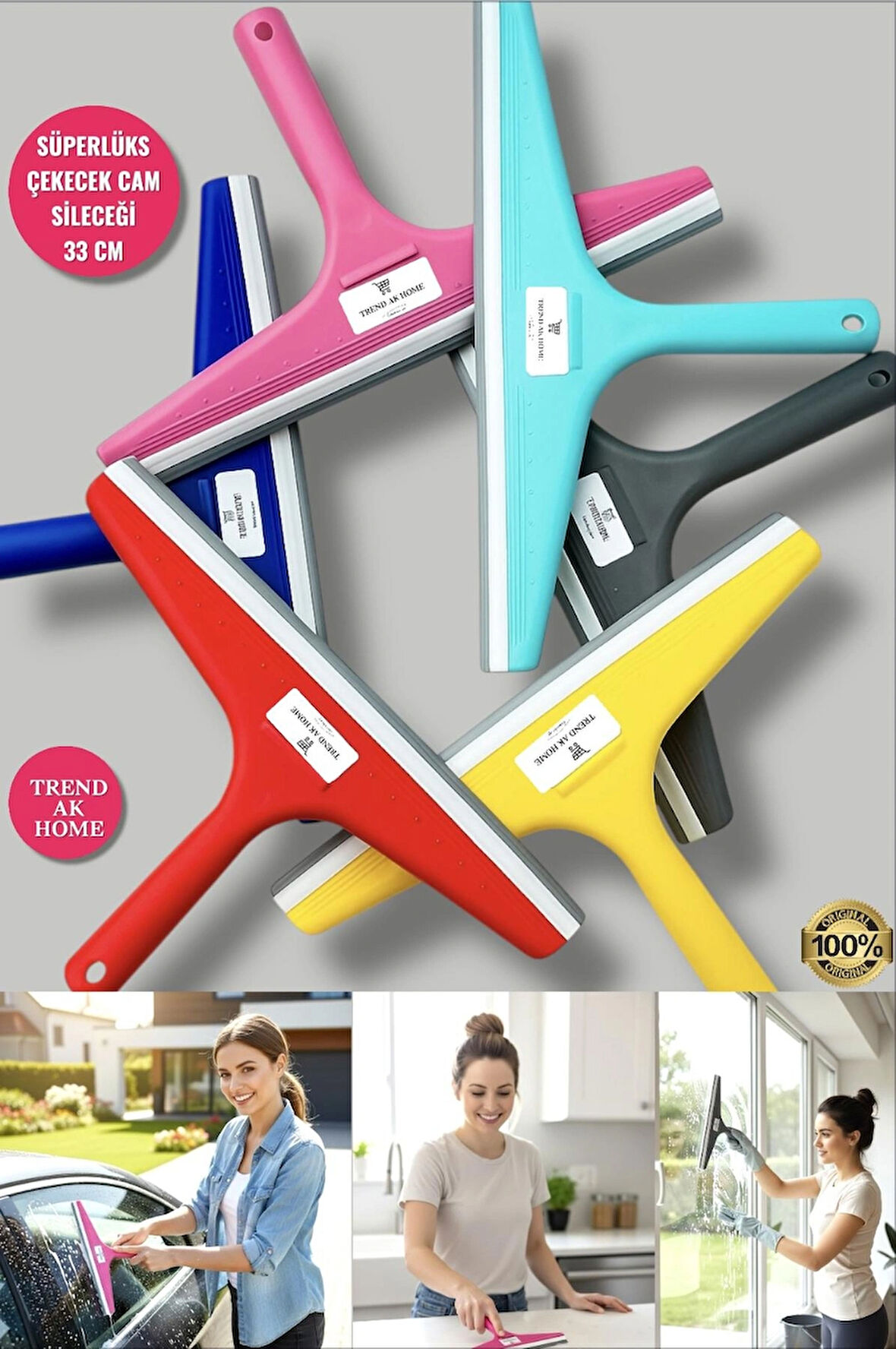 LÜKS ÇEKECEK CAM SİLECEĞİ-aynalar,camlar,fayanslar,banyo,mutfakta,araba vb. alanlarda ( 33 cm 1 Adet)