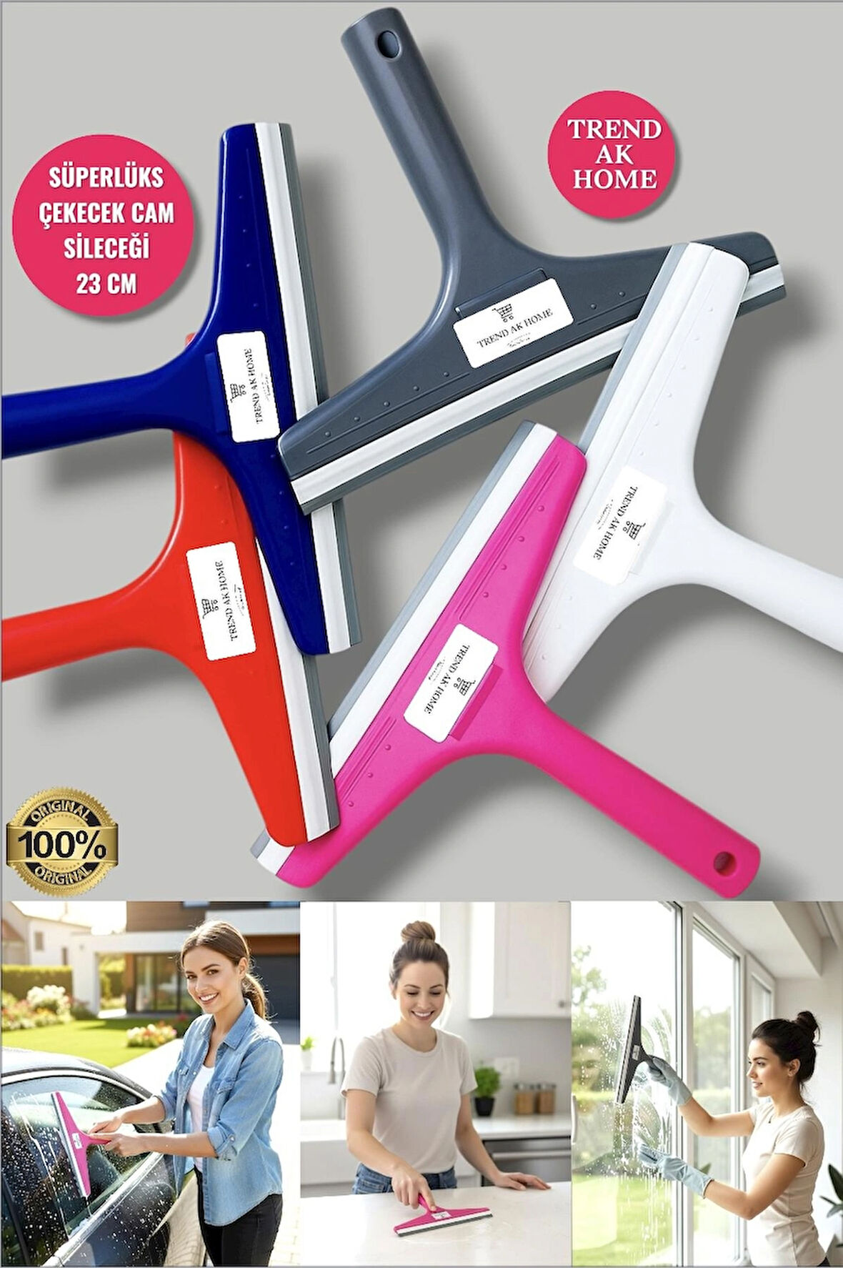 LÜKS ÇEKECEK CAM SİLECEĞİ-aynalar,camlar,fayanslar,banyo,mutfakta,araba vb. alanlarda (23 cm 1 Adet)