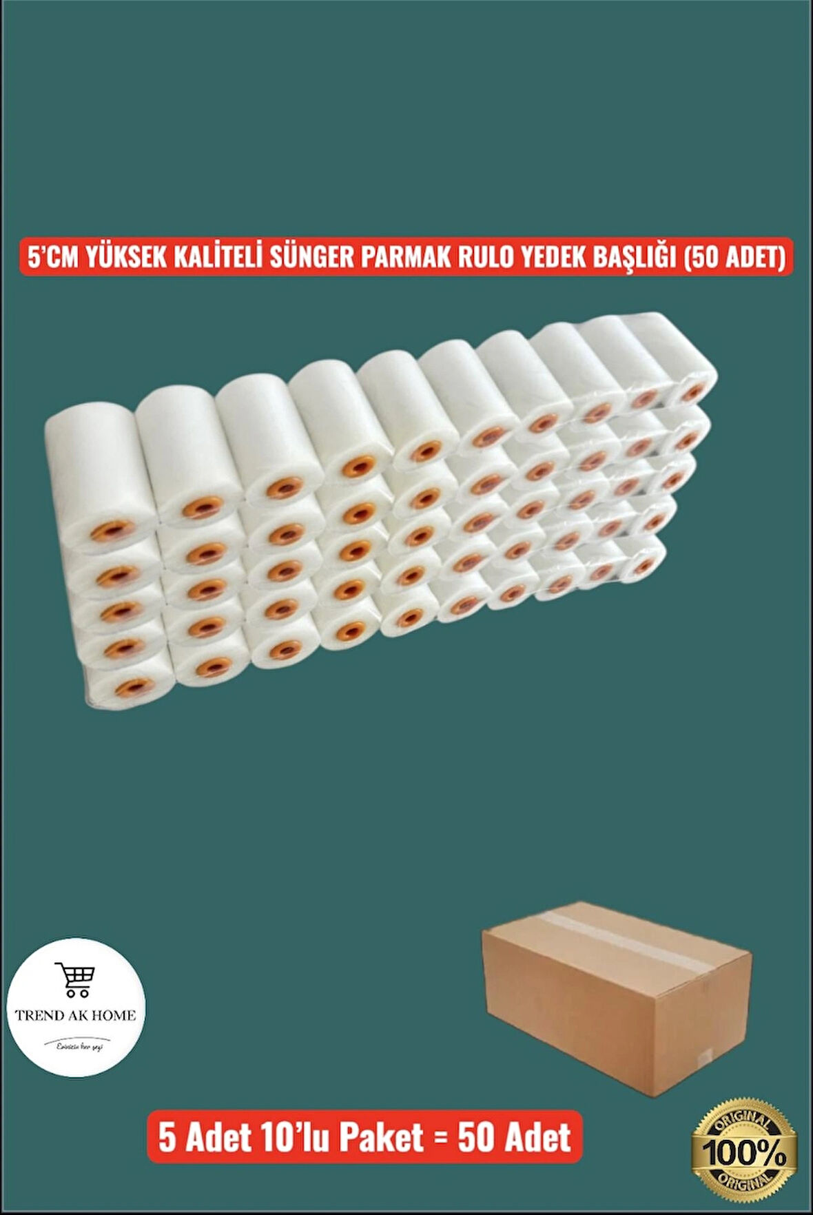 5 CM YÜKSEK KALİTELİ SÜNGER PARMAK RULO YEDEK BAŞLIĞI (50 ADET)