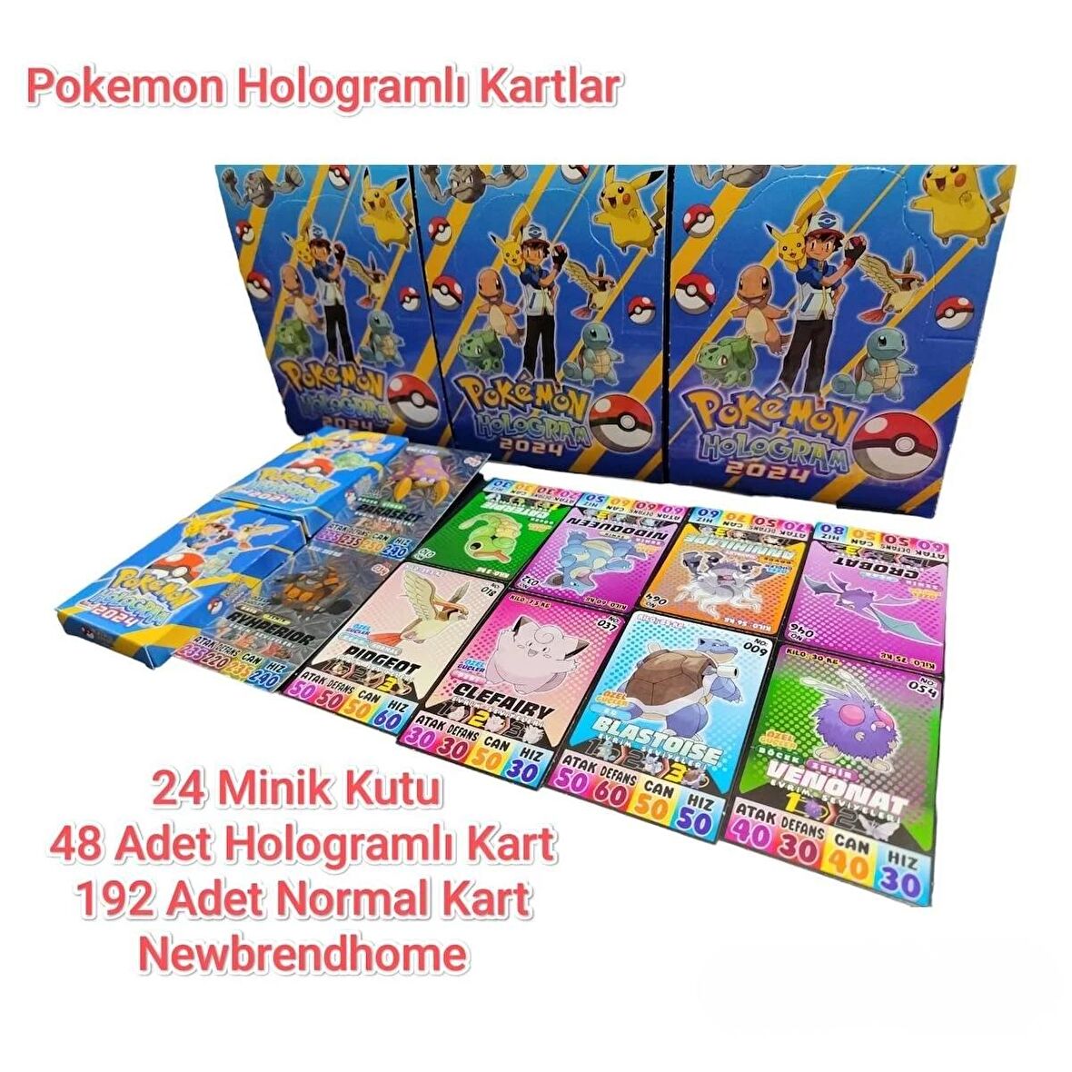 Pokemon Hologram 2024 Yeni Nesil Oyun Kartları (24 Minik Kutu 48+192 :240 Adet) En Güçlü Pokemon Ol