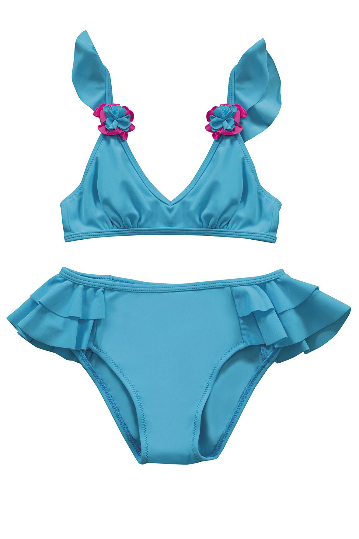 Endeep Kız Çocuk Mavi Aksesuar Detaylı Volanlı Bikini Takımı