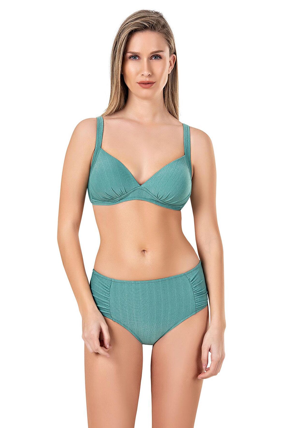 Endeep Kadın Büzgü Detaylı Yeşil Simli Bikini Takımı