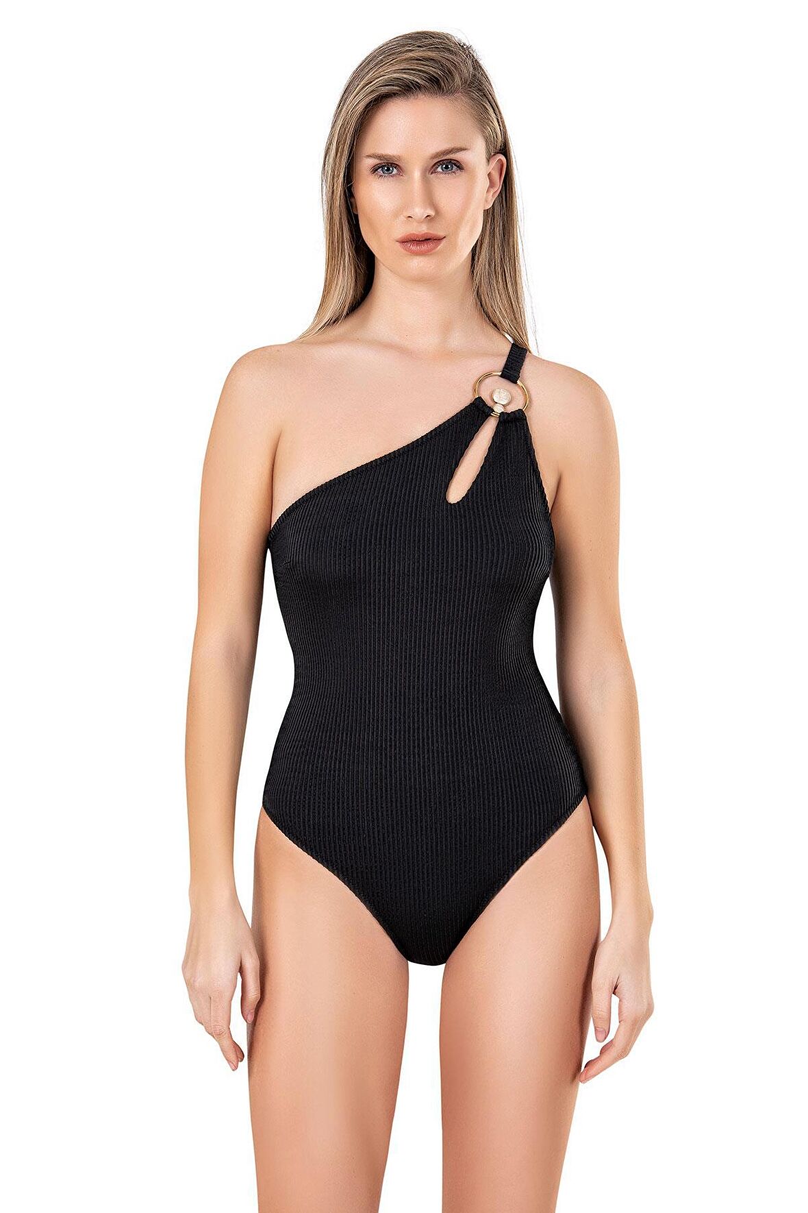 Endeep Kadın Cut Out Detaylı Dokulu Siyah Mayo