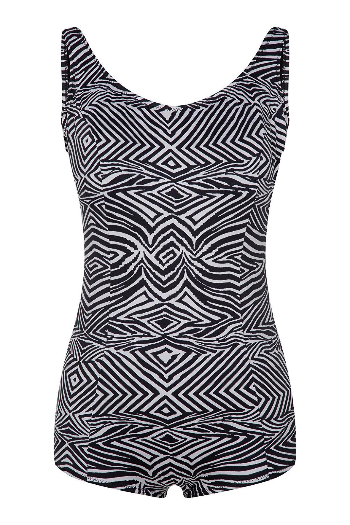 Beria Kadın Büyük Beden Siyah Beyaz Desenli Mayo