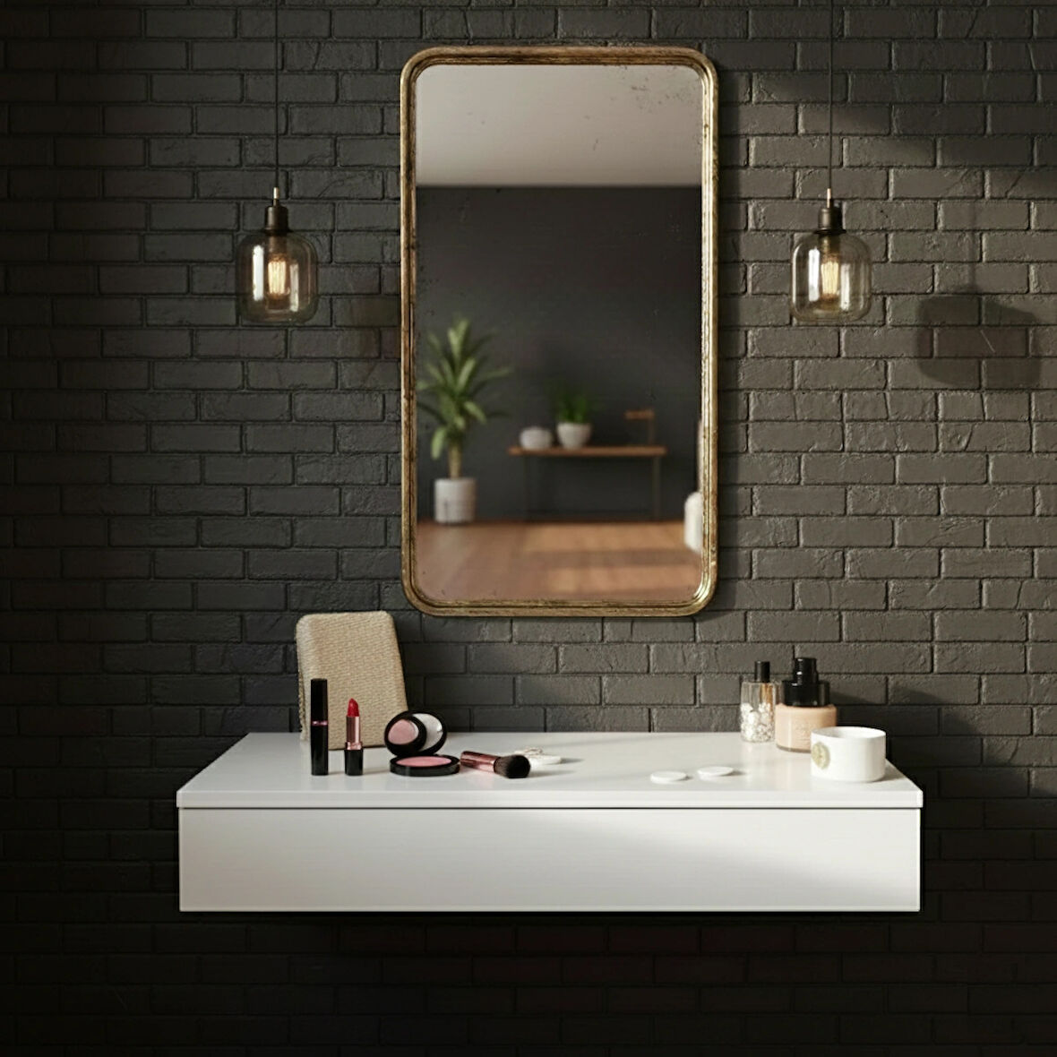 Makyaj Masası Dresuar MDF Çekmeceli Duvara Montajlı Dolap 80 cm