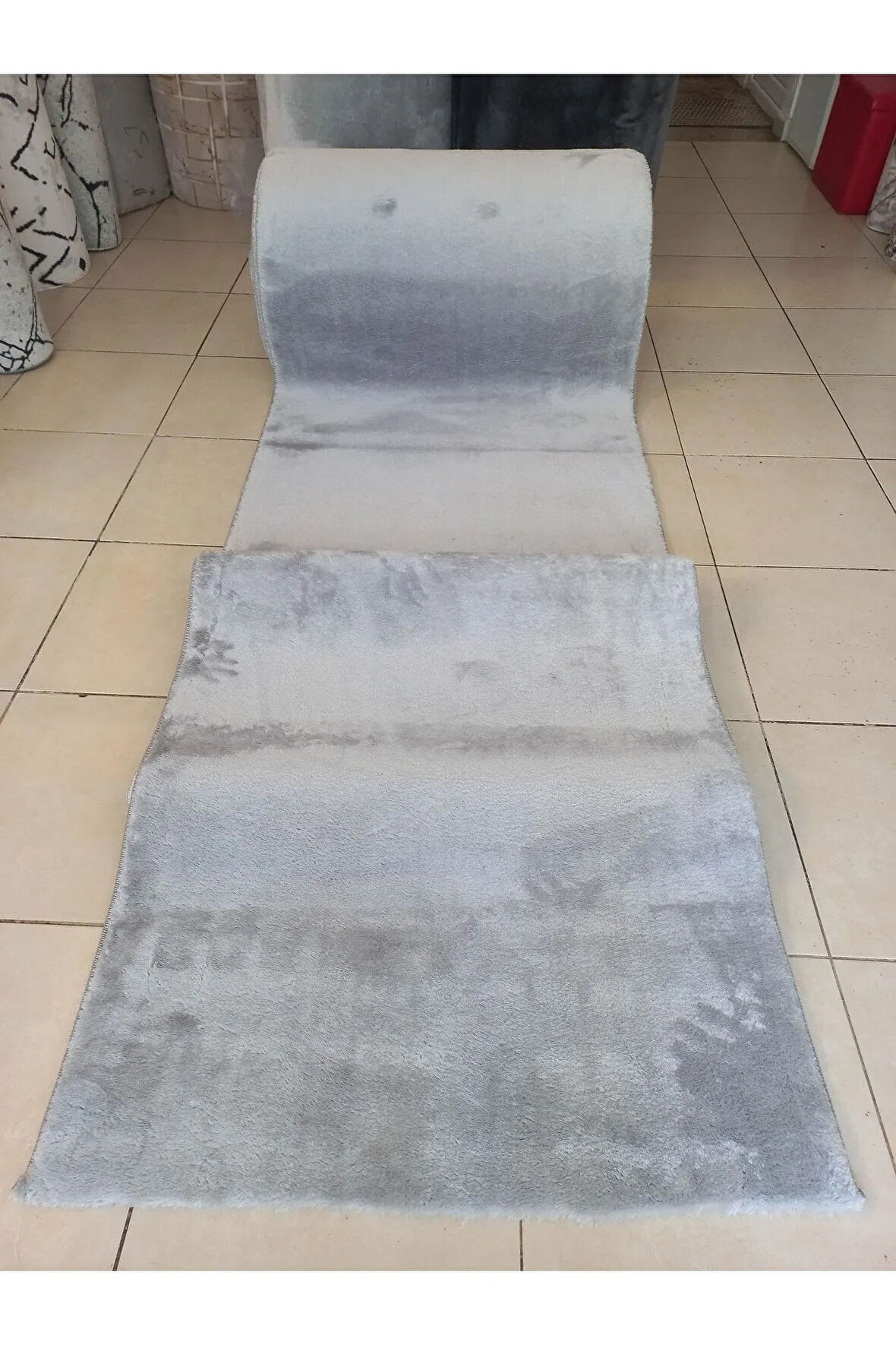 Jel Taban Yıkanabilir Yolluk Özel Ebat Kesim Uzun Tüylü Peluş Post Gri