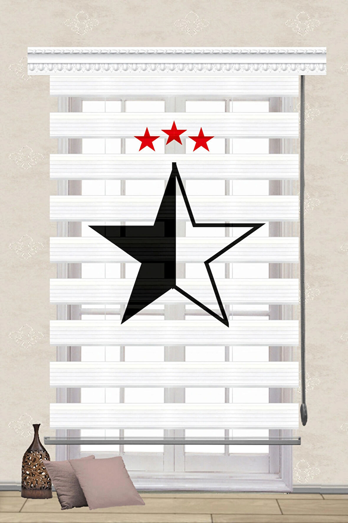 SERİR HOME DİJİTAL BASKILI ZEBRA TARAFTAR BASKILI SİYAH BEYAZ YILDIZ
