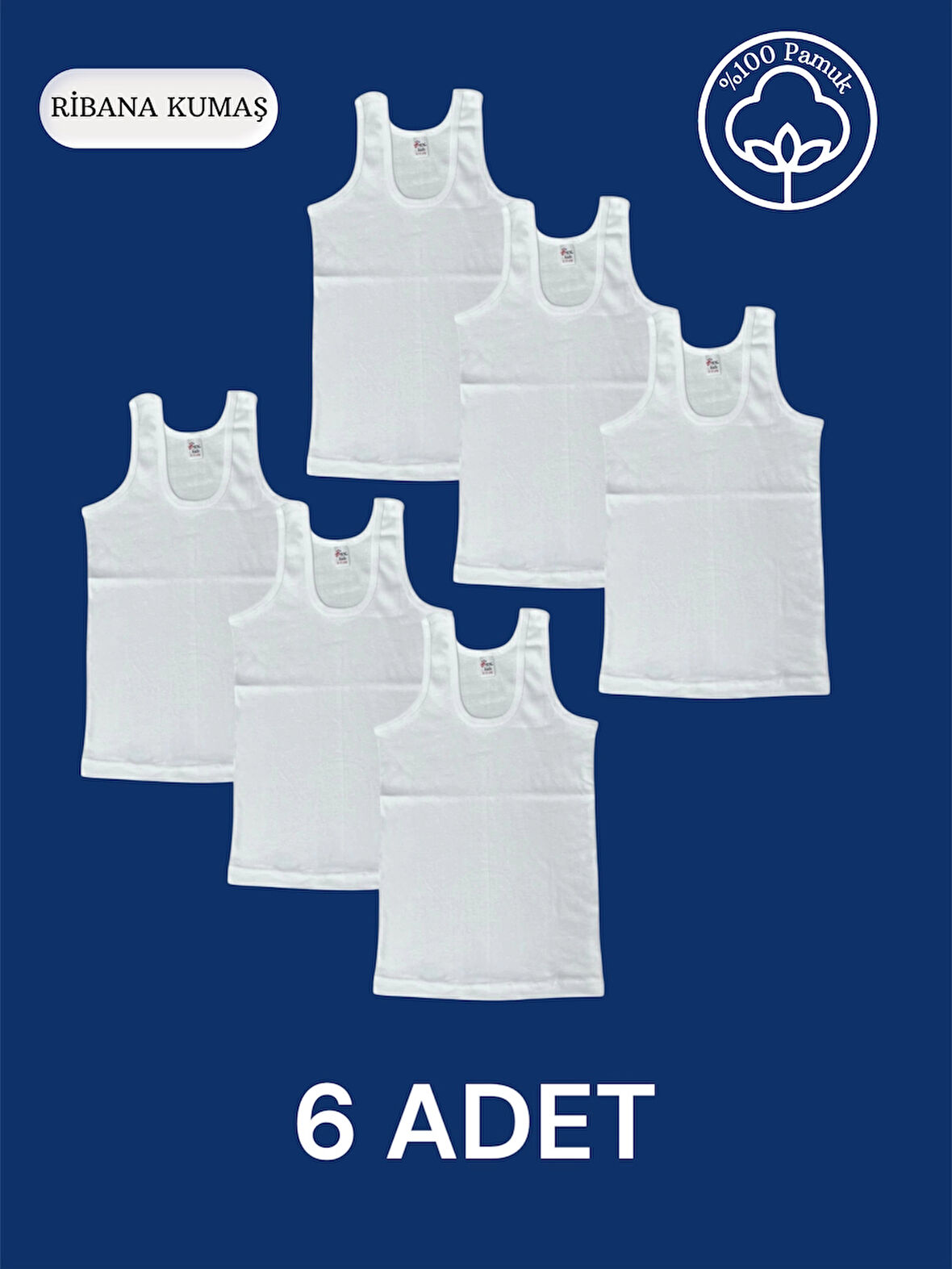 Yüksek Kalite Erkek Çocuk Pamuk Ribana Atlet Oval Yaka 6'lı Paket