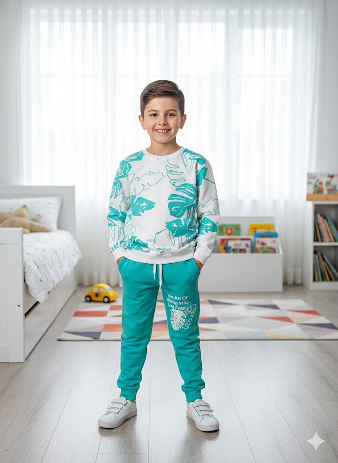 Çocuk baskılı uzun kollu mevsimlik alt üst takım