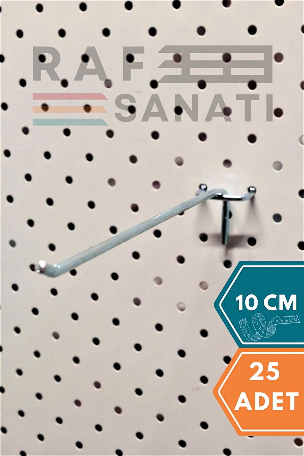 25 Adet Fon Kancası Delikli Pano Kancası 10 cm - Askı Kanca Raf Askısı Raf Aksesuar Tel Askı Raf Kancası