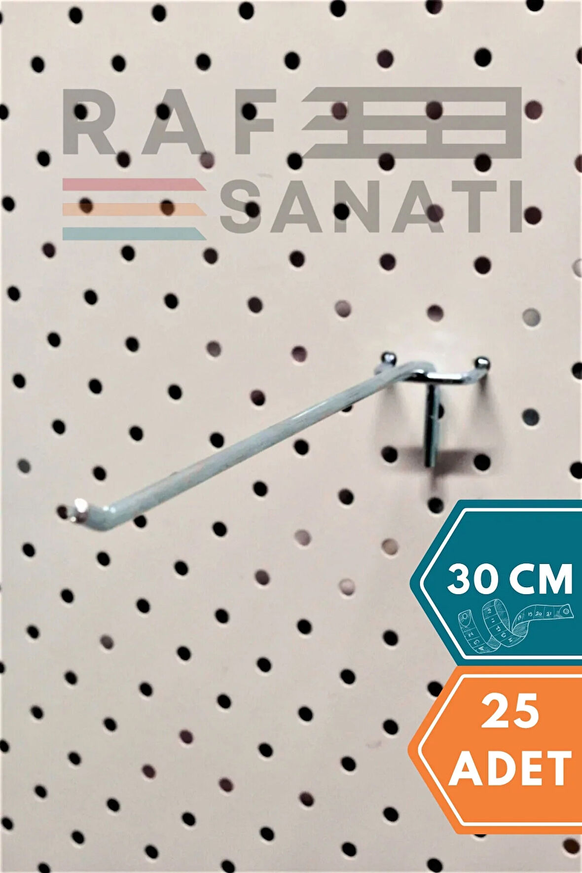 25 Adet Fon Kancası Delikli Pano Kancası 30 cm - Askı Kanca Raf Askısı Raf Aksesuar Tel Askı Raf Kancası