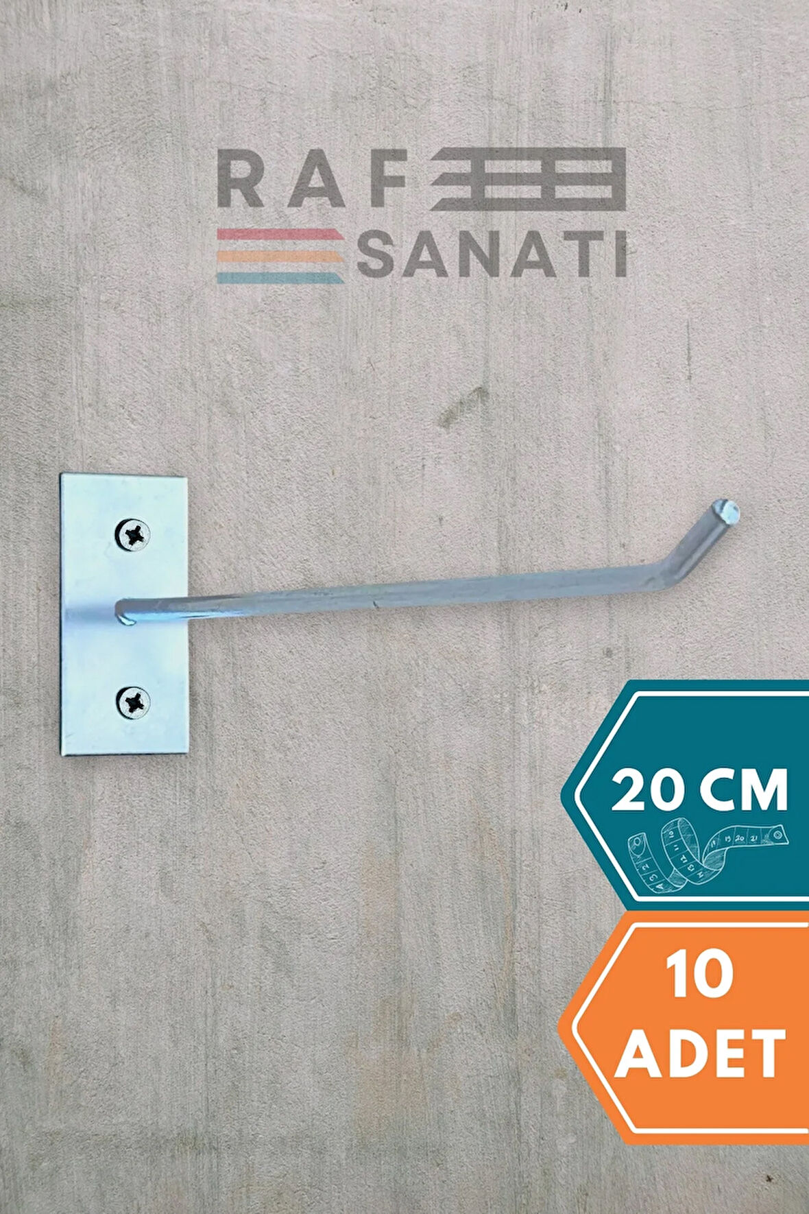 10 Adet Duvar Kancası 20 Cm Duvar ve Suntaya Monte Askı Vidalı Kanca Raf Kancası Raf Askısı Aksesuar Tel
