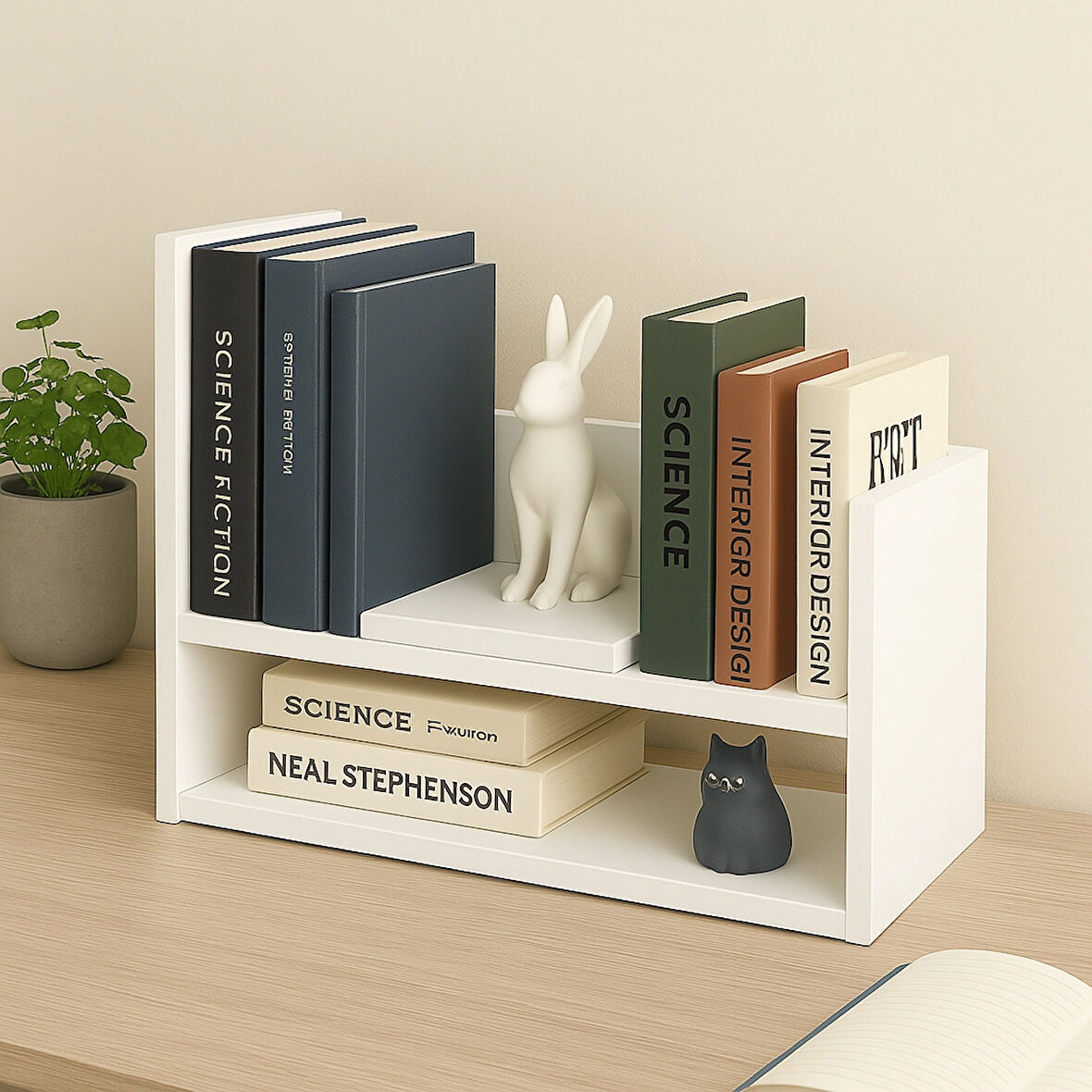 2 Katlı Masaüstü Kitaplık | Modern Dekoratif Raf Ünitesi | Masaüstü Düzenleyici | Beyaz