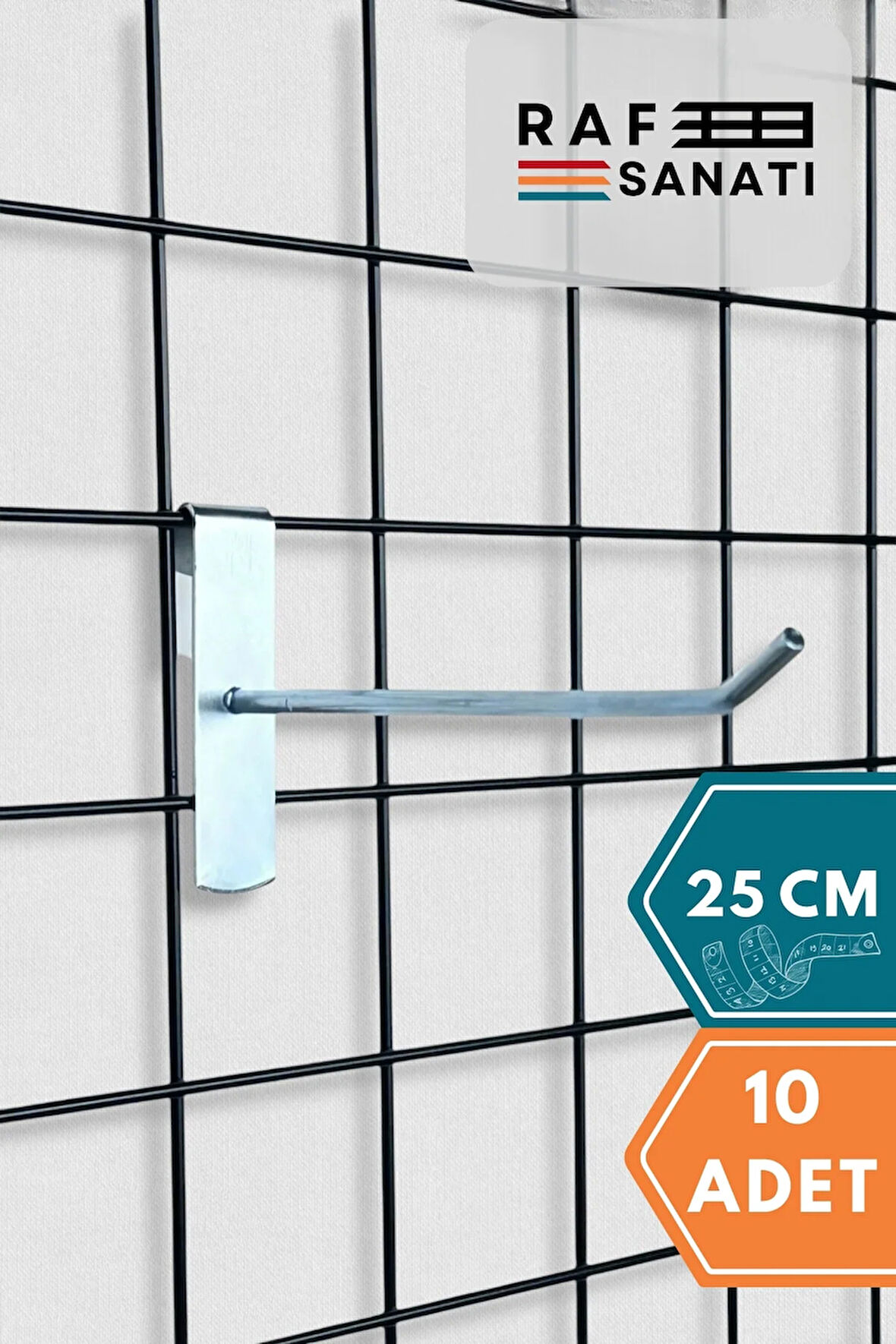 10 Adet Tel Pano Kancası 25 cm - Askı Kanca Raf Askısı Raf Aksesuar Tel Askı Çorap Kancası