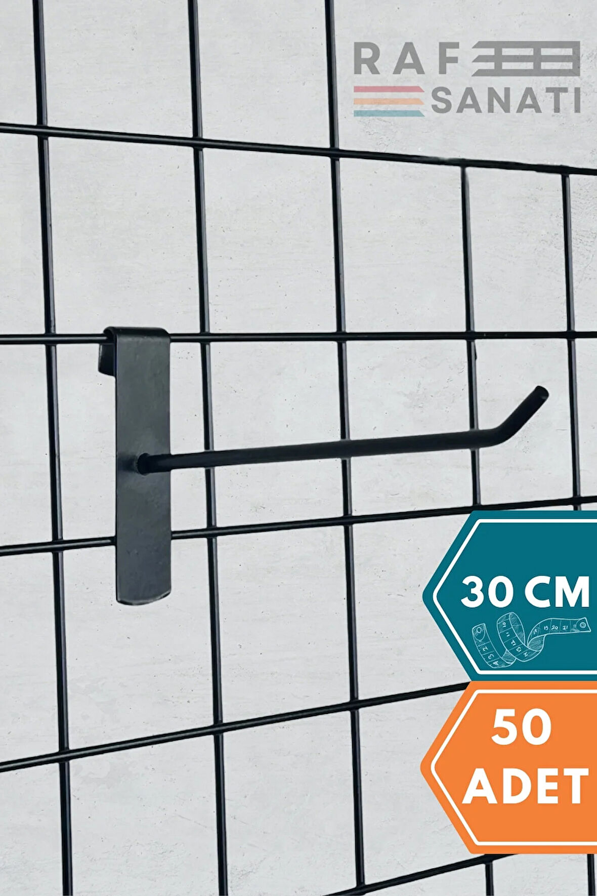 50 Adet Siyah Tel Pano Kancası 30 cm - Askı Kanca Raf Askısı Raf Aksesuar Tel Askı Çorap Kancası