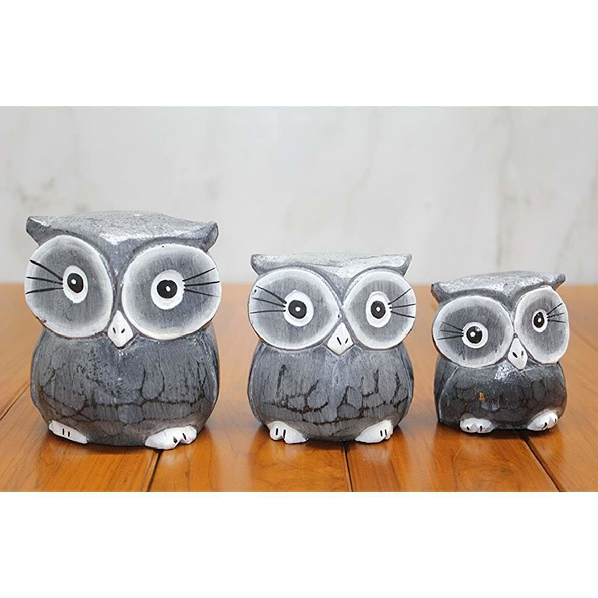 Ahşap 3'Lü Baykuş Seti