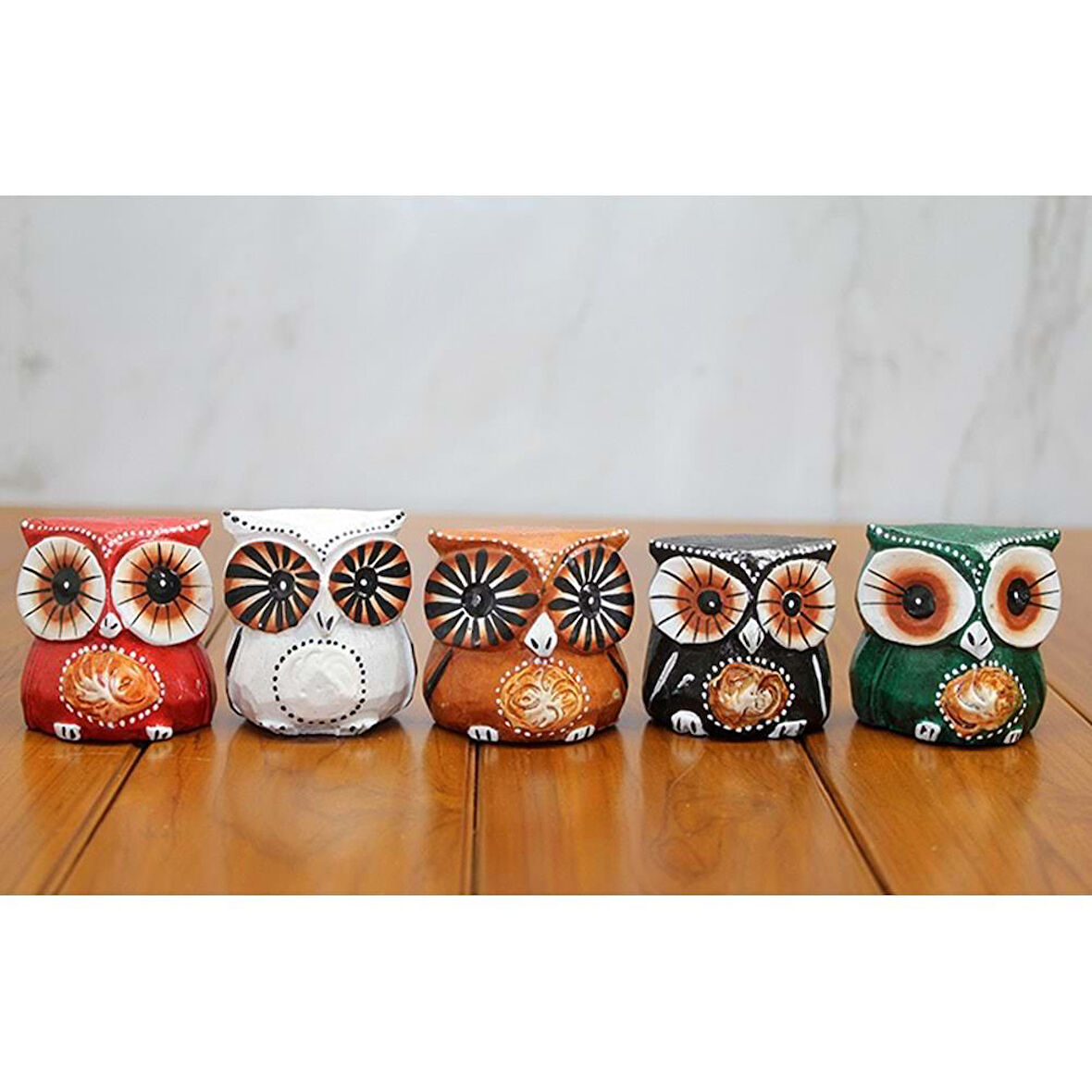 Ahşap 5'Li Baykuş Seti