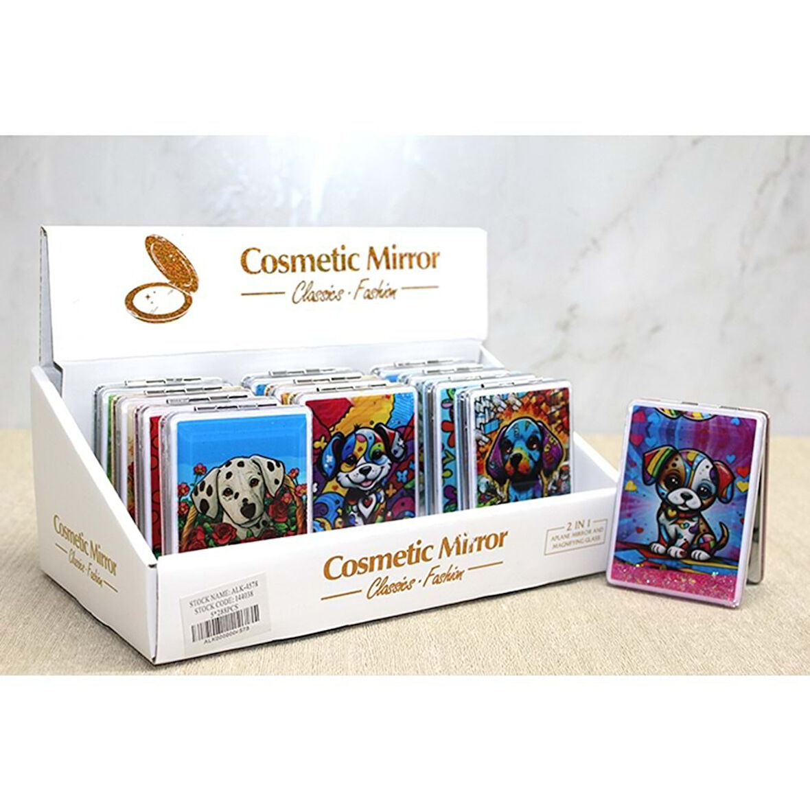 Hareketli Sulu Detaylı Köpek Figürlü El Aynası