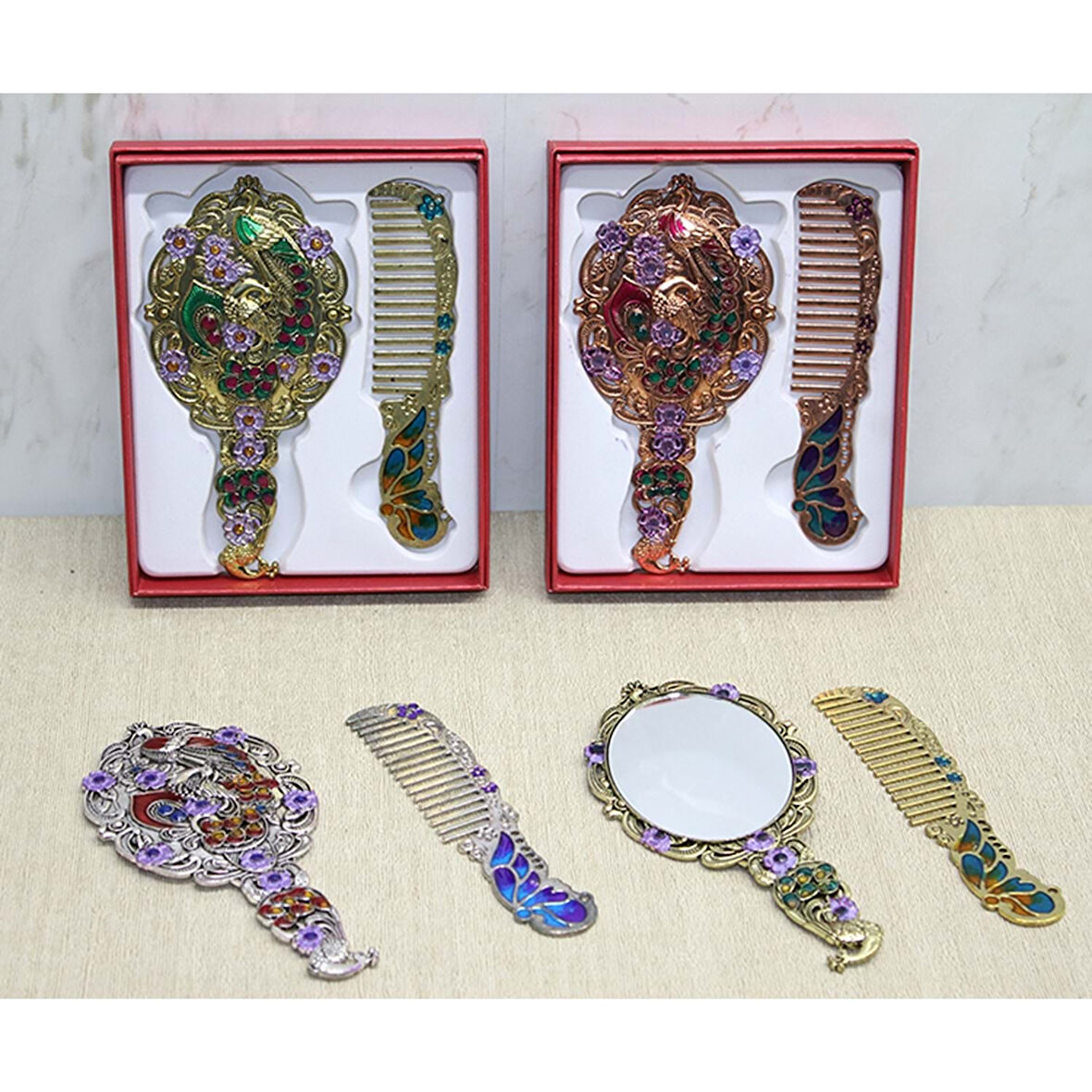 Tavuskuşu Ayna Ve Tarak Seti Küçük Boy