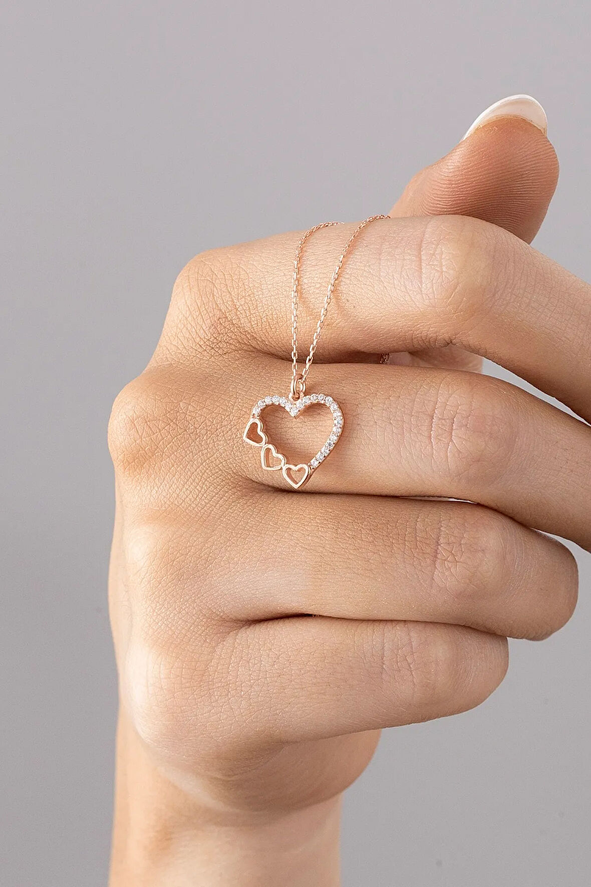 925 Ayar Kadın Üçlü Kalp Kadın Gümüş Kolye