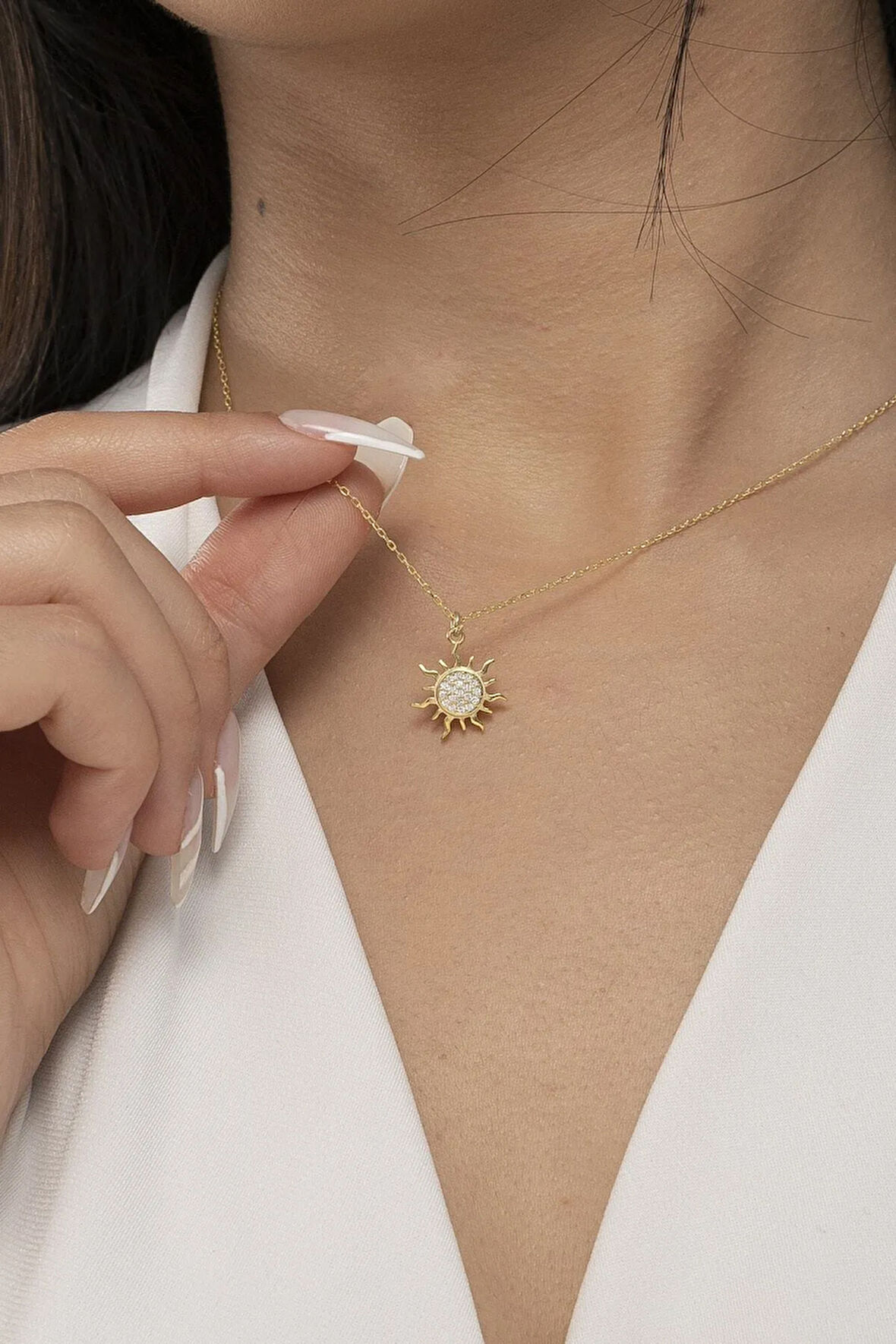 925 Ayar Gümüş Kadın Güneş Model Gold Kolye