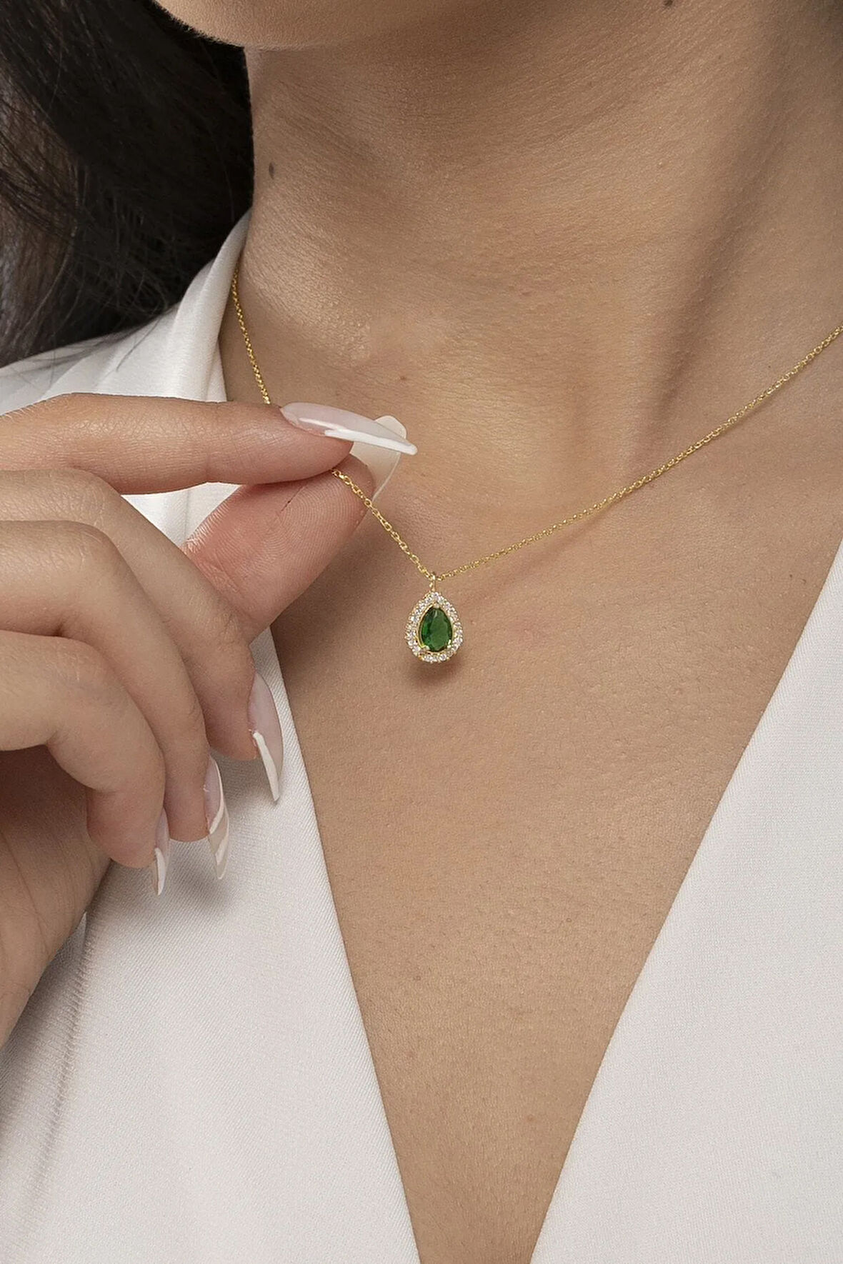 925 Ayar Gümüş Damla Model Gold Kadın Kolye