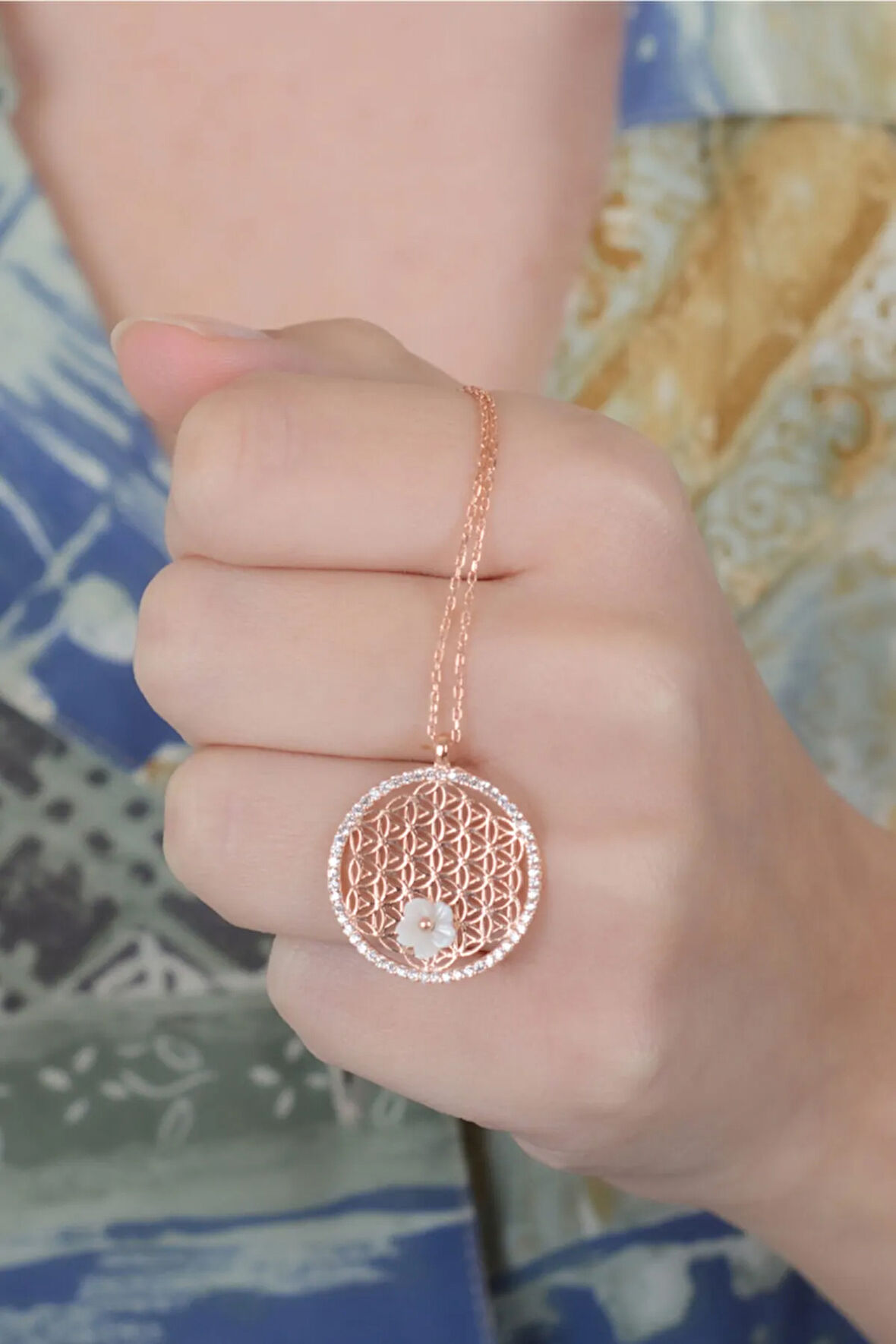 925 Ayar Rose Yaşam Çiçeği Kadın Gümüş Kolye