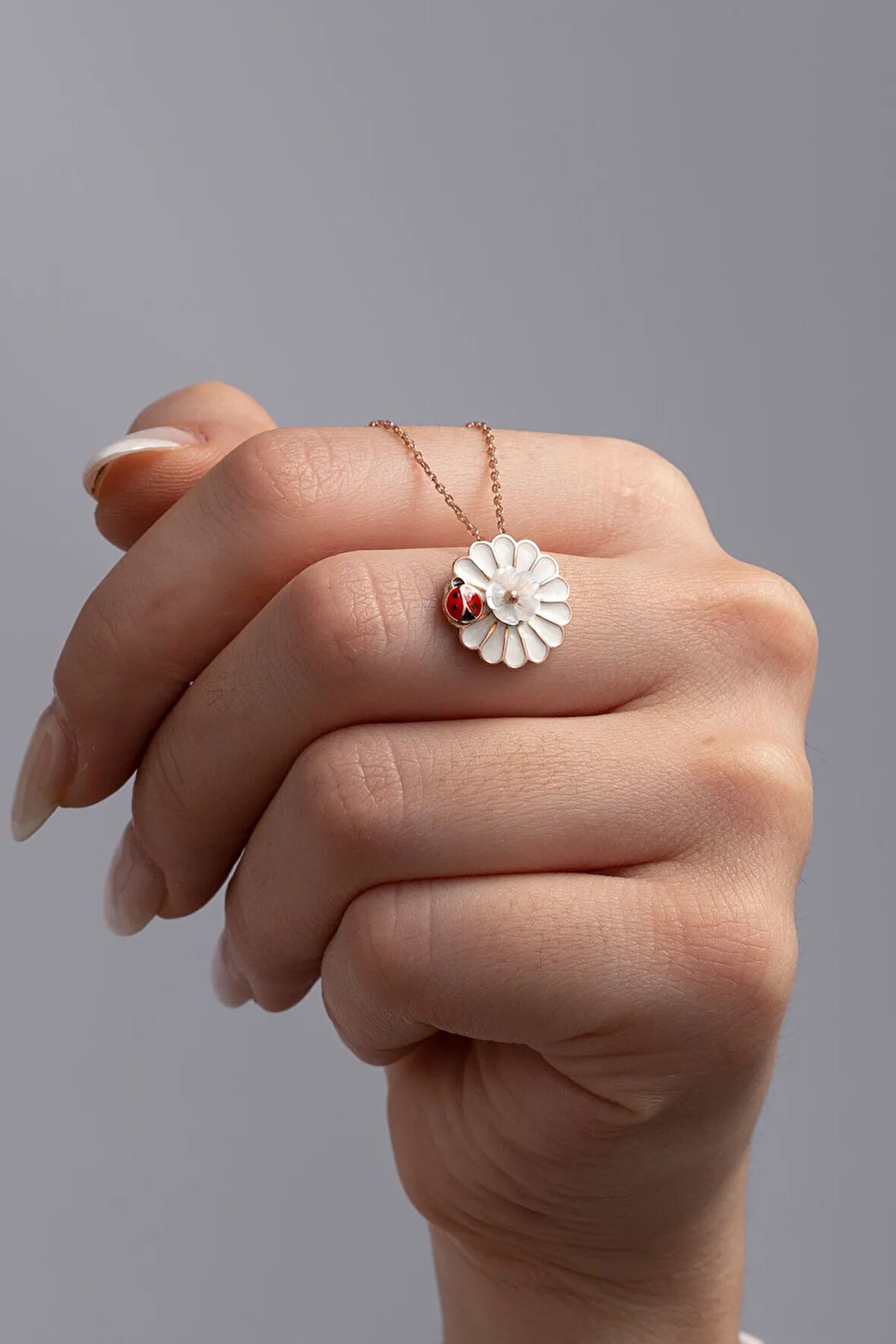 925 Ayar Gümüş Rose Uğur Böceği Papatya Kolye