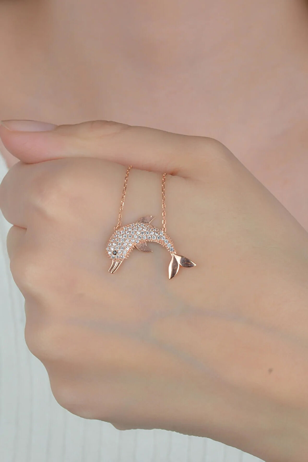 925 Ayar Gümüş Gold Zirkon Taşlı Yunus Kolye