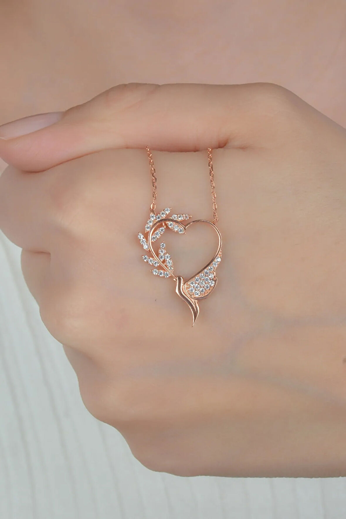 925 Ayar Kadın Kalp Çiçek Kolye