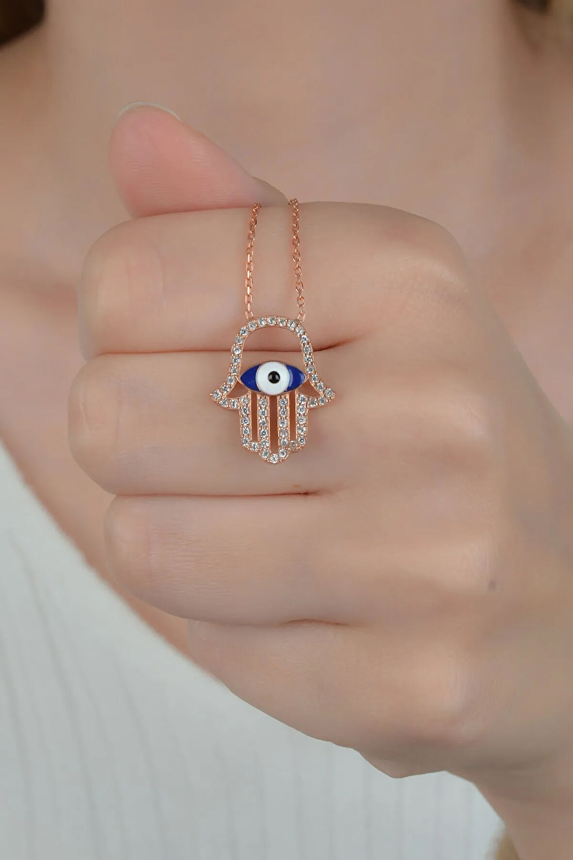 925 Ayar Gümüş Mineli Detay El Kolye