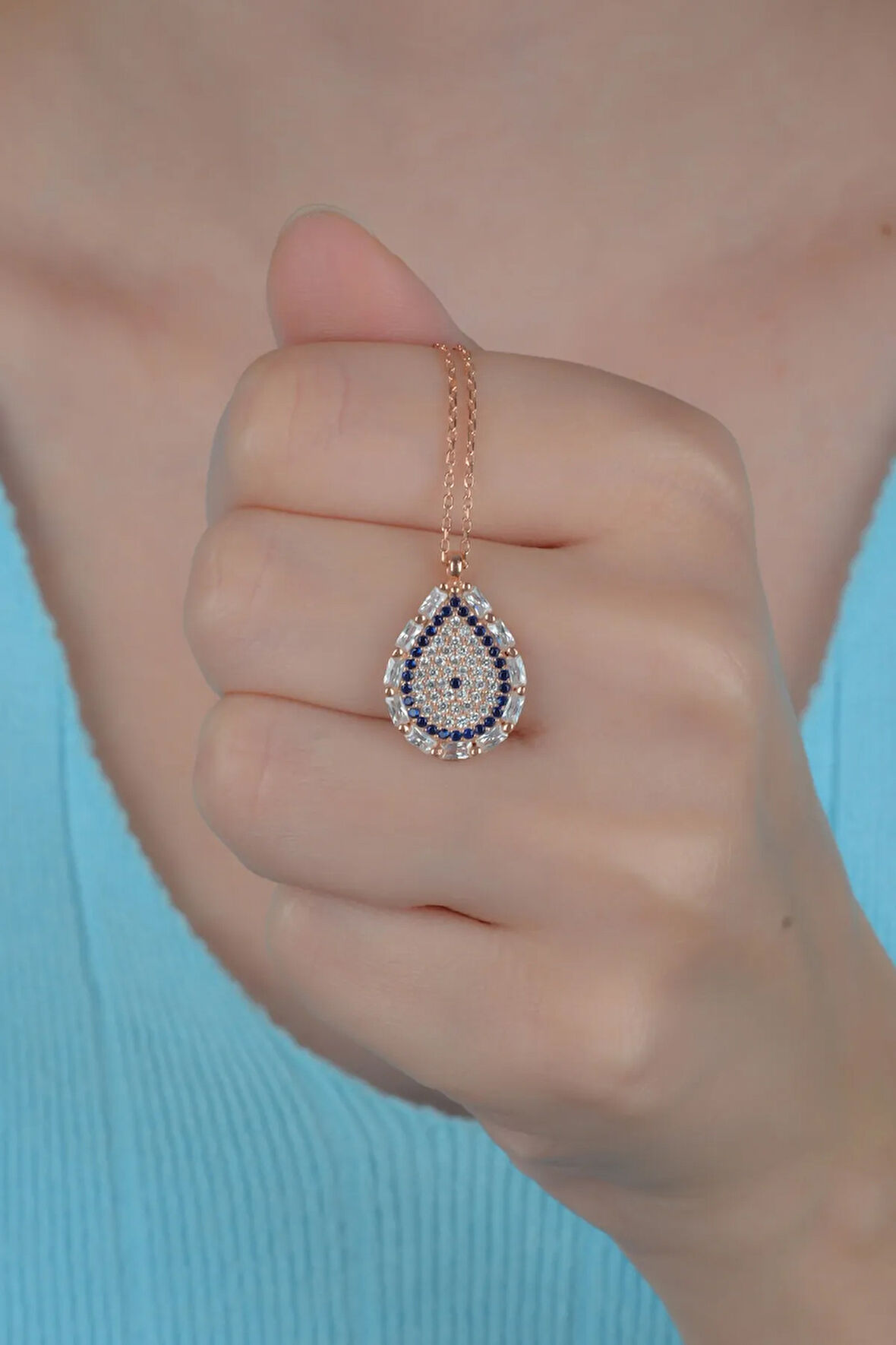 925 Ayar Damla Nazar Kadın Gümüş Kolye