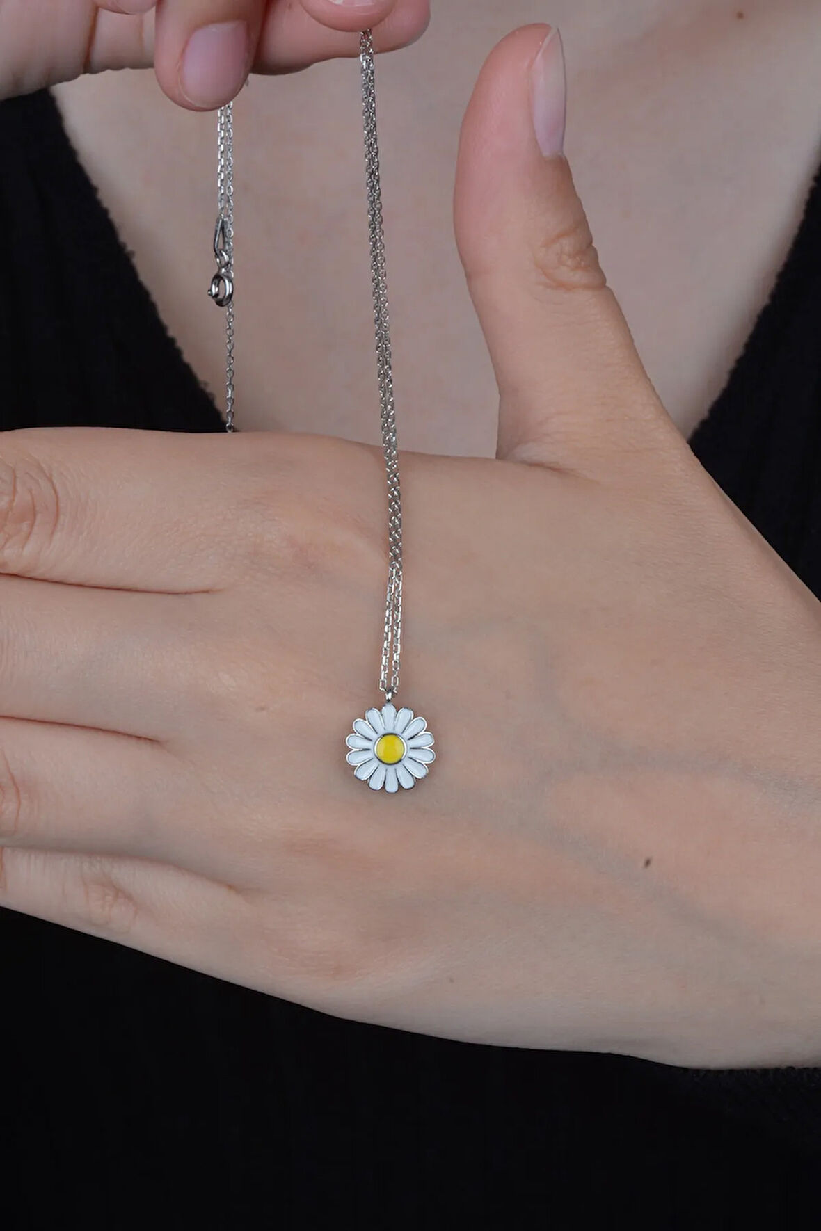 Kadın 925 Ayar Minimal Papatya Kadın Gümüş Kolye