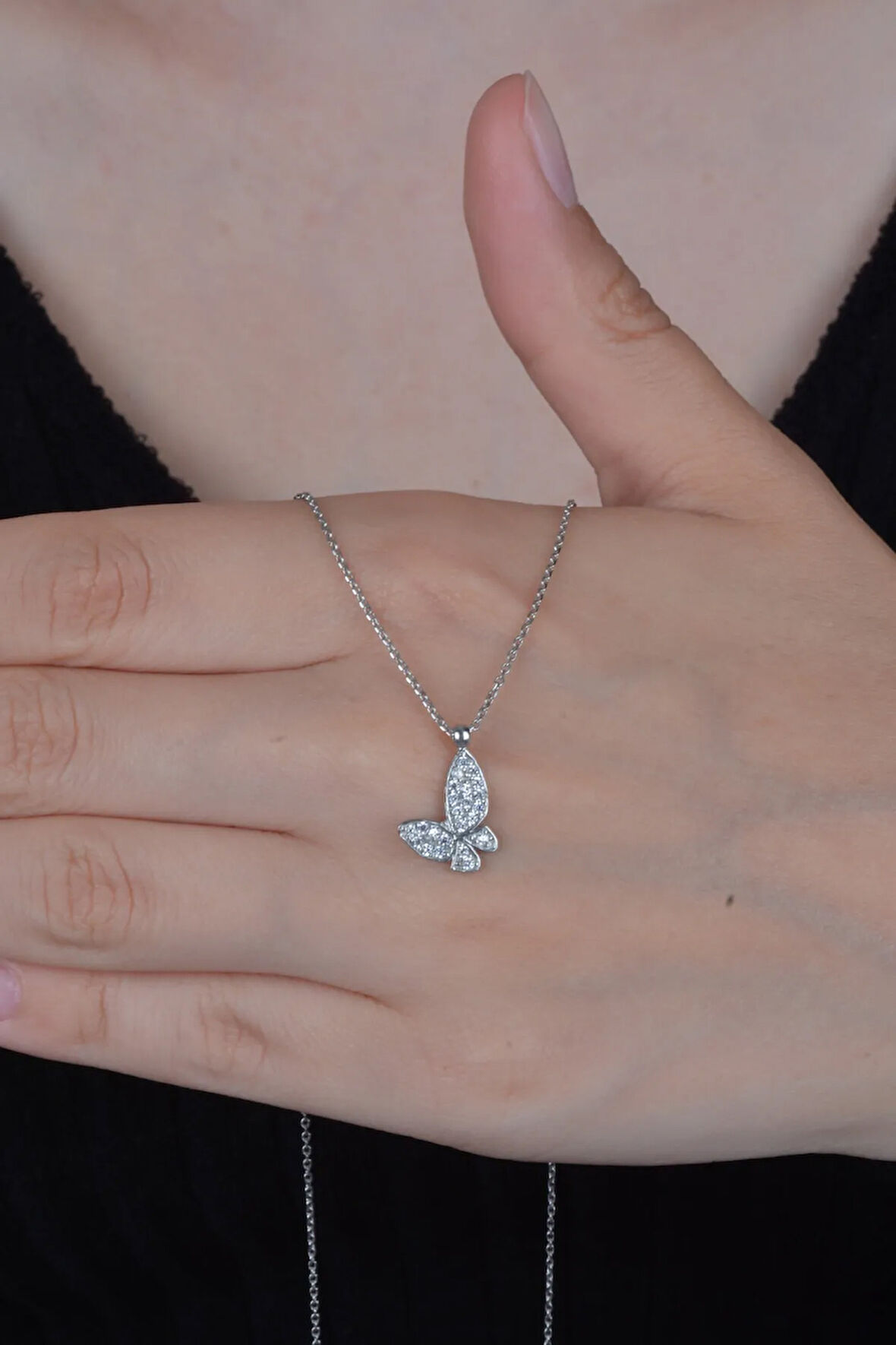 925 Ayar Gümüş Minimal Kelebek Model Kadın Kolye