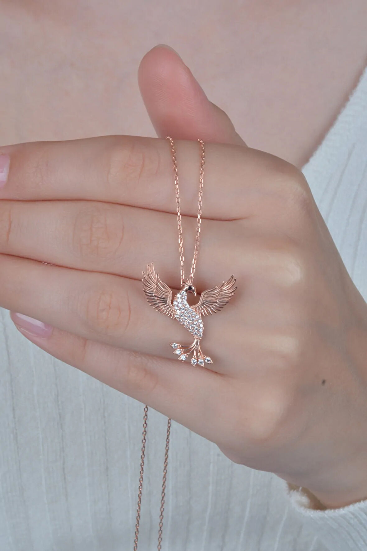 Kadın 925 Ayar Anka Kuşu Taşlı Gümüş Kolye