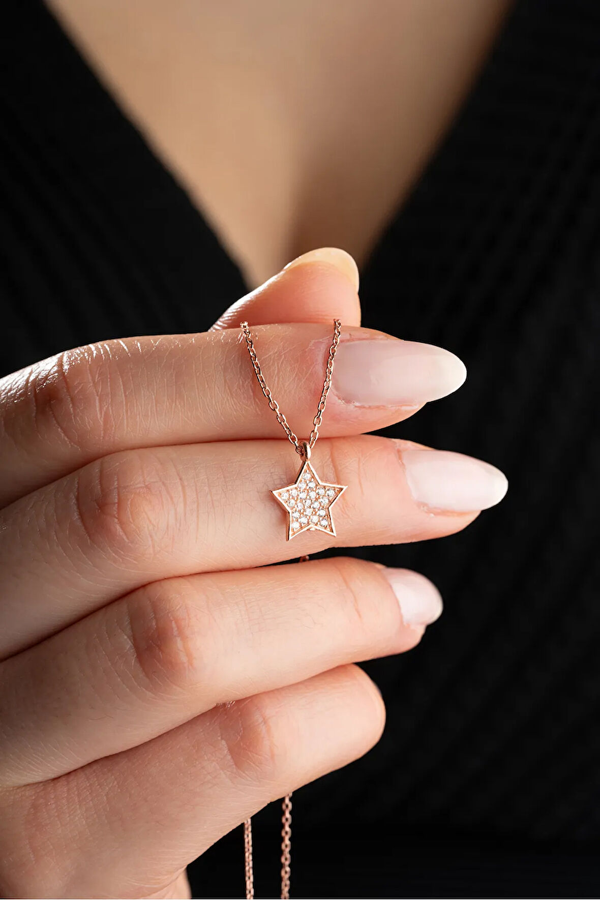 925 Ayar Gümüş Rose Kaplama Minimal Yıldız Kolye