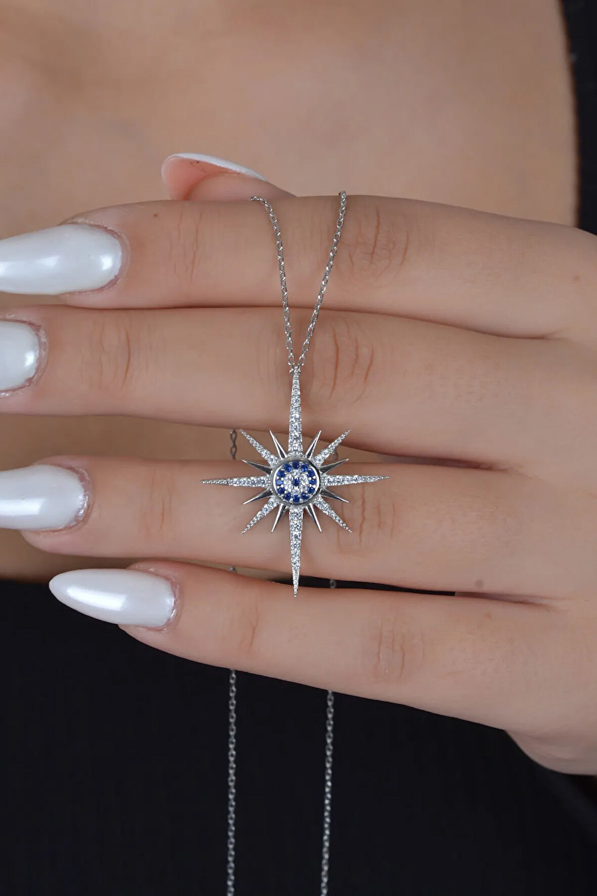 925 Ayar Gümüş Rose Zirkon Taşlı Nazar Sirius Yıldızı Kolye