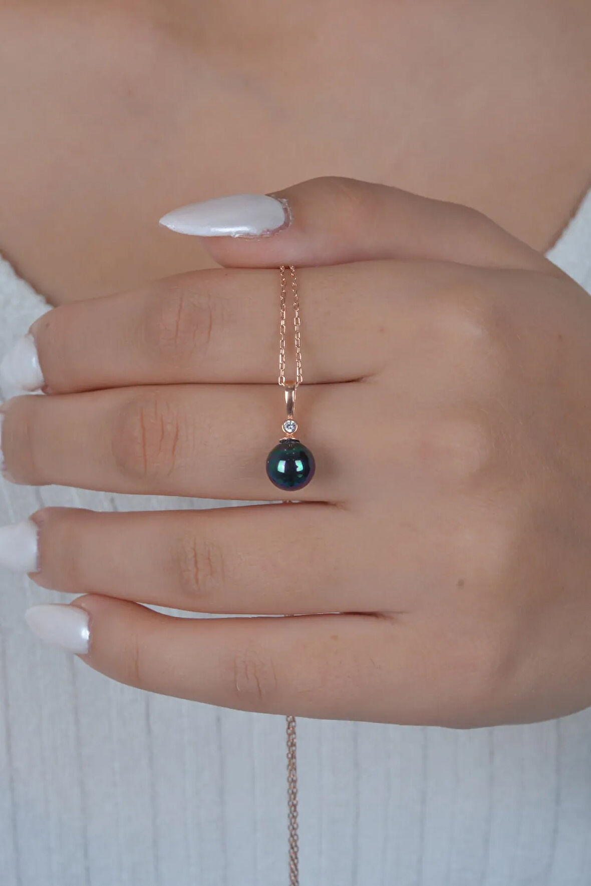 925 Ayar Gümüş Yuvarlak Siyah Barok Inci Kolye