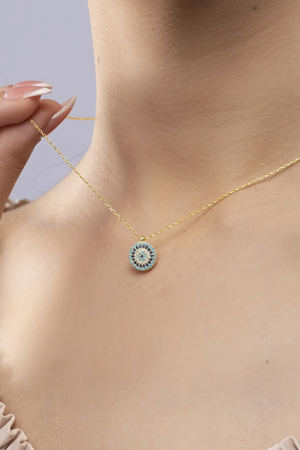 925 Ayar Gümüş Nazar Bocuk Model Taşlı Kadın Kolye